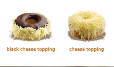 Cheese Topping Donut, 1. Smiley Donut, 2. Icy Cool Blueberry Donut, 3. Peanut Donut, 4. Strawberry Frost Donut, 5. Cheese Topping Donut, 6. Black Cheese Topping Donut, 7. Chocolate/Strawberry Filling Donut, 8. BS Beef Pastrami Sandwich, 9. CS Smoked Chicken Sandwich, 10. BS/CS Tuna, 11. Cheese Croissant, 12. Ddoffle, 13. Iced Chocolate, 14. Brown Sugar Coffee, 15. Coolatta Strawberry