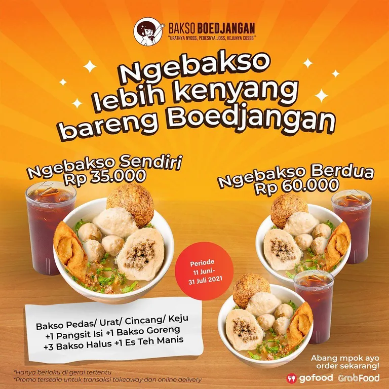 paket ngebakso__1, 1. Paket Pas Ngebakso, 2. Nasi Bakso Kari, 3. Paket Sukaria 2, 4. Mie Ayam Gerobak Komplit, 5. Nasi Goreng Urat Boedjangan, 6. Yamin Mala, 7. Yamin Spesial Taichan Boedjangan, 8. Menu Gorengan, 9. Baso Aci Boedjangan, 10. Es Durian Kesepian