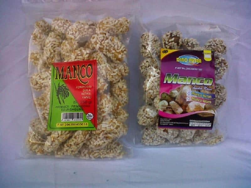 Manco, 1. Enting-Enting kacang, 2. Jenang Syabun, 3. Ledre Pisang, 4. Kerupuk Rambak, 5. Kue Sagon, 6. Kopi Ijo, 7. Brondong Ketan, 8. Kerupuk Kletek, 9. Gethuk Pisang, 10. Manco