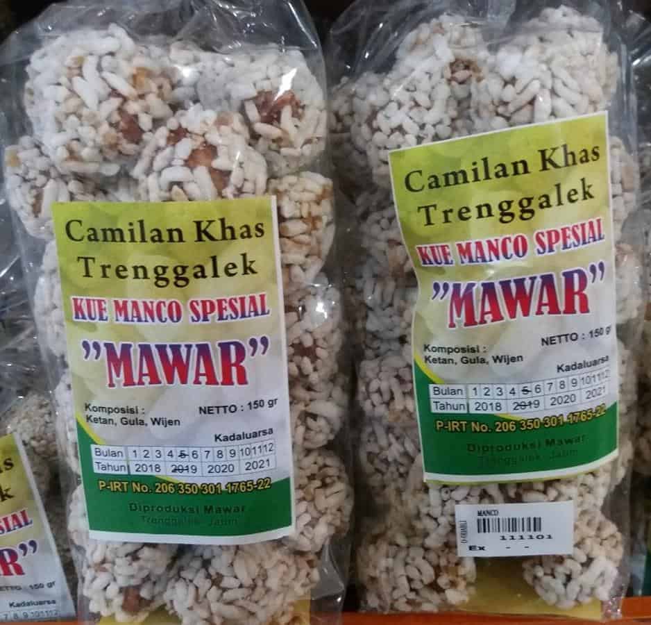 Kue Manco, 1. Ikan Asap Prigi, 2. Geti Wijen, 3. Alen-Alen, 4. Kripik Sale Pisang, 5. Kripik Tempe, 6. Kue Manco, 7. Sego Tiwul, 8. Bandrex