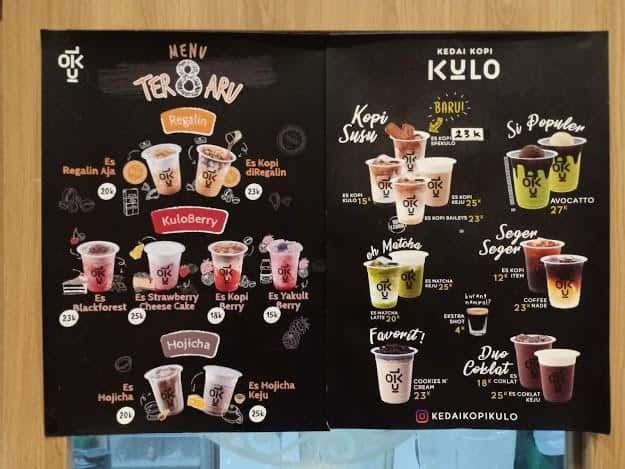 Es Hojicha, 1. Es Kopi Kulo, 2. Es Kopi Berry, 3. Avocatto Vanilla, 4. Es Cokelat Keju, 5. Es Strawberry Cheesecake, 6. Es Hojicha, 7. Coffeenade, 8. Es Kopi Keju, 9. Es Kopi Nam, 10. Kosuka, 1. Rose Pedro Latte, 2. Pink Paradise , 3. Victory Caramel Frappe, 4. Revive Matcha Latte, 5. King Biscoff Blend