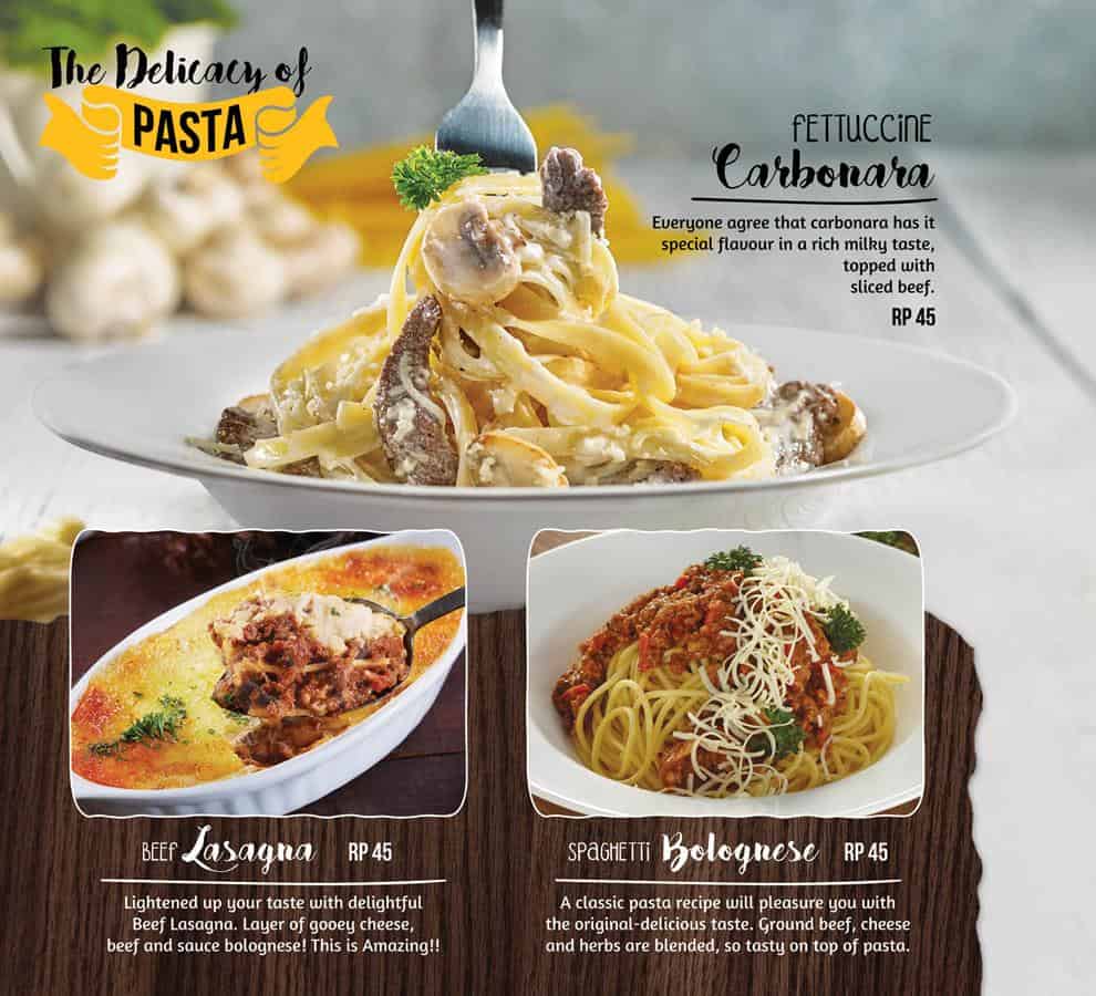 pasta, 1. Wagyu Steak, 2. Tenderloin Steak, 3. Sirloin Steak, 4. T-Bone Steak, 5. Rib Eye Steak, 6. Lamb Chop Steak, 7. Chicken Steak, 8. Fish Steak, 9. Kid's Menu, 10. Pasta, 11. Vegan Beef Steak, 12. Mix Beef Rice