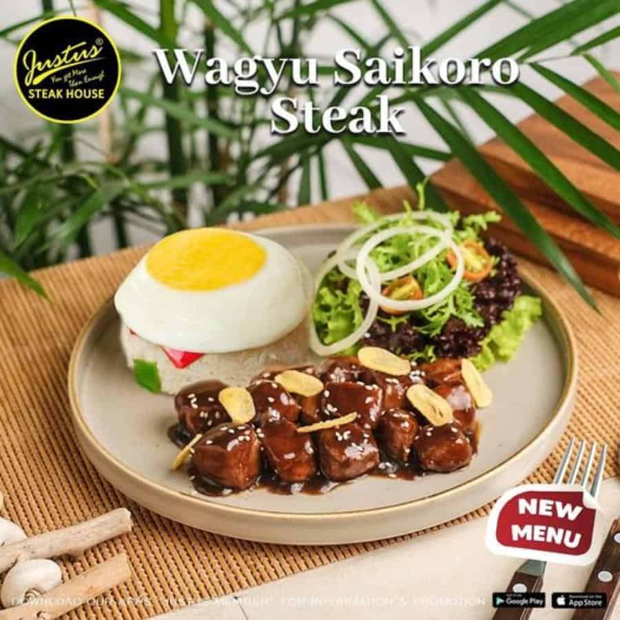wagyu saikoro, 1. US Black Angus Sirloin Steak, 2. Wagyu Saikoro Steak, 3. Aussie Lamb Chop, 4. American Fish &amp; Chip, 5. Norwegian Salmon Steak, 6. Cowboys Steak, 7. Chicken Melt, 8. Salmon Teriyaki, 9. Seafood Platter, 10. Chicken Cream Soup