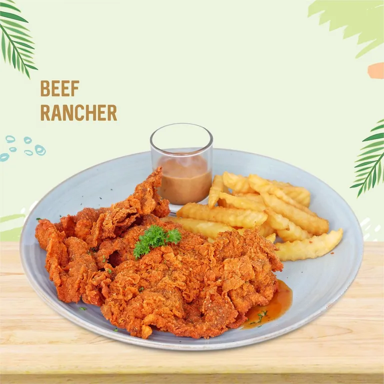 beef rancher_, 1. Crispy Chicken Maryland, 2. Grilled Chicken Vietnam, 3. Aglio Olio Pasta, 4. Salmon Teriyaki, 5. Surf n Turf Salad, 6. Pancake Oreo, 7. Roti Bakar Nutella with Vanilla Ice Cream, 8. Chicken Schnitzel, 9. Beef Rancher, 10. Iga Garang Asam