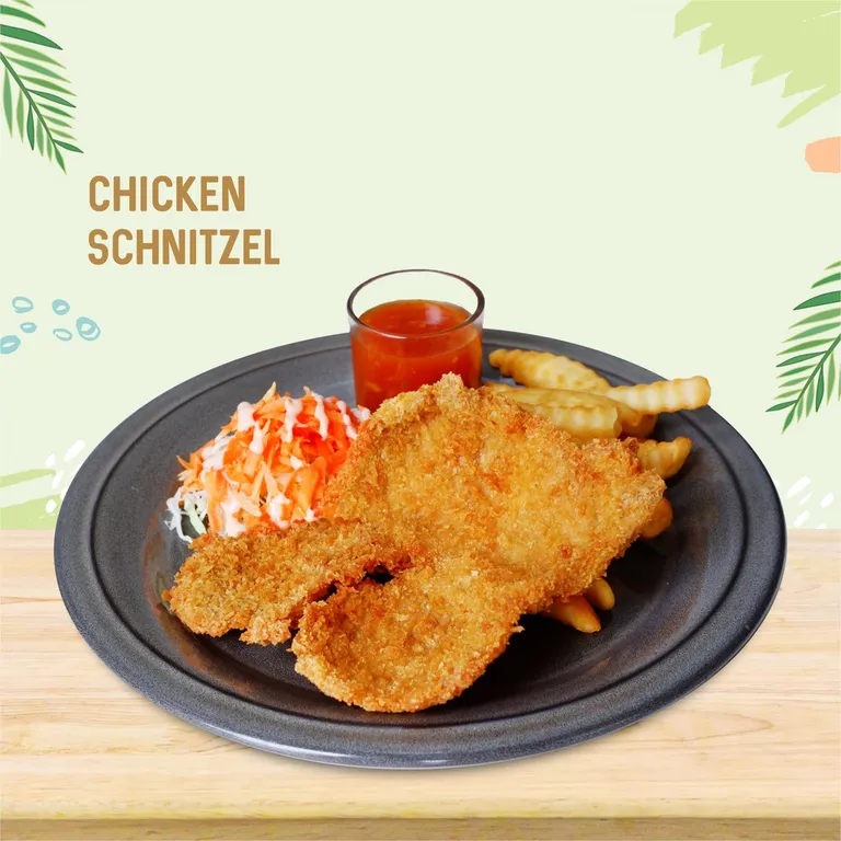 chicken schnitzel_, 1. Crispy Chicken Maryland, 2. Grilled Chicken Vietnam, 3. Aglio Olio Pasta, 4. Salmon Teriyaki, 5. Surf n Turf Salad, 6. Pancake Oreo, 7. Roti Bakar Nutella with Vanilla Ice Cream, 8. Chicken Schnitzel, 9. Beef Rancher, 10. Iga Garang Asam
