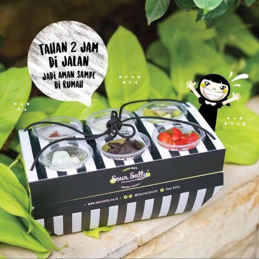 Pilihan Tipe Yogurt dan Cara Memesan, Pilihan Ukuran/Tempat, Pilihan Topping, Menu Sour Sally