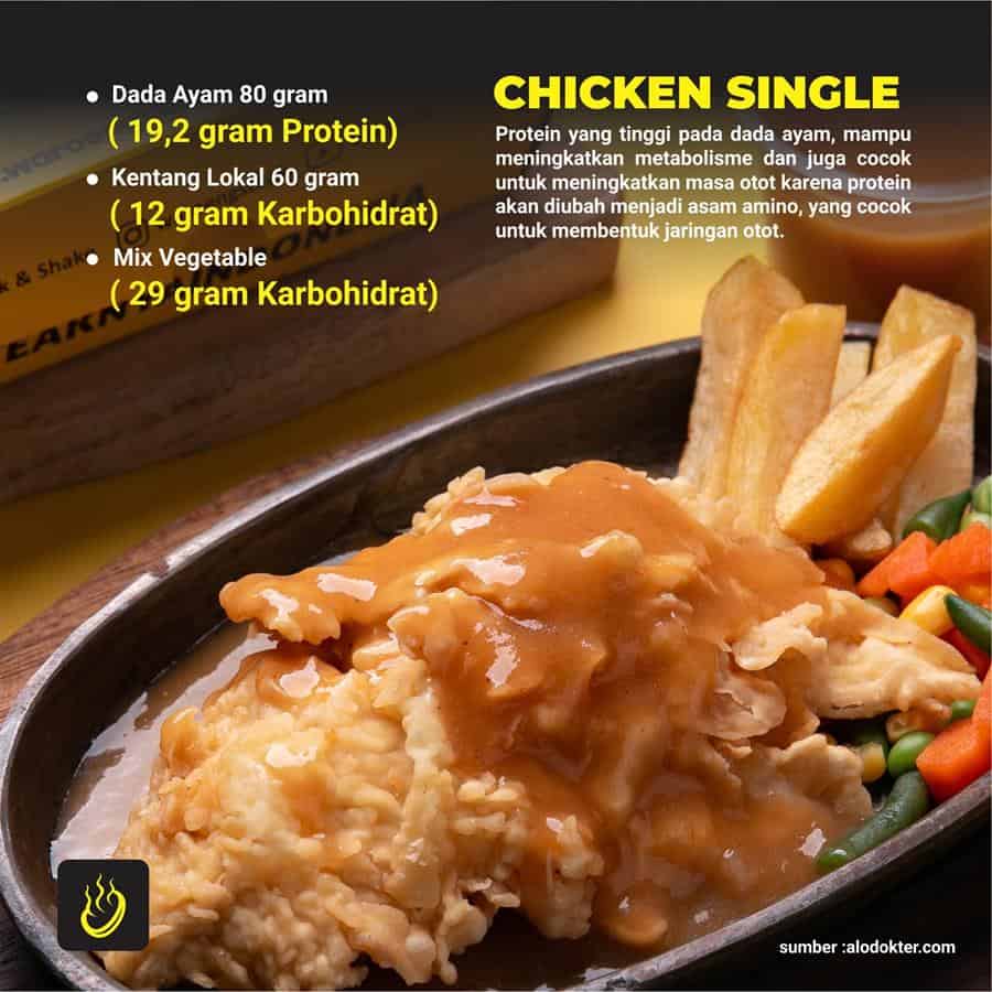 chicken single, 1. Rib Eye Import New Zealand, 2. Wagyu Steak, 3. Blackpepper Steak, 4. Sirloin Double, 5. Tenderloin Single, 6. Chicken Pepper, 7. Chicken Single, 8. Steak Waroeng, 9. Calamary , 10. Beef Ricebox, 11. Saikoro, 12. Dory Grill, 13. Beef Slice Cheese Sauce, 14. Milkshake, 15. Orange Float