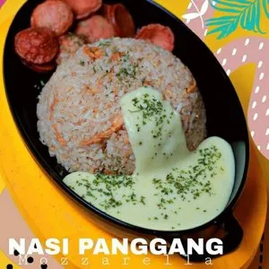 nasi panggang ayam_, 1. Mac n Cheese, 2. Jjangmyeon , 3. Ramozza, 4. Korean Chicken Wings, 5. Topokkiju, 6. Toppokiza, 7. Topokkiban, 8. Fire Guldak, 9. Beef Enoki Mozzarella, 10. Tteokkochi & Odeng, 11. Curry Katsu Mozza, 12. Potato Cheese Ball, 13. Lumpia Pizza, 14. Nasi Panggang Ayam, 15. Susu Keju, 16. Korean Soda
