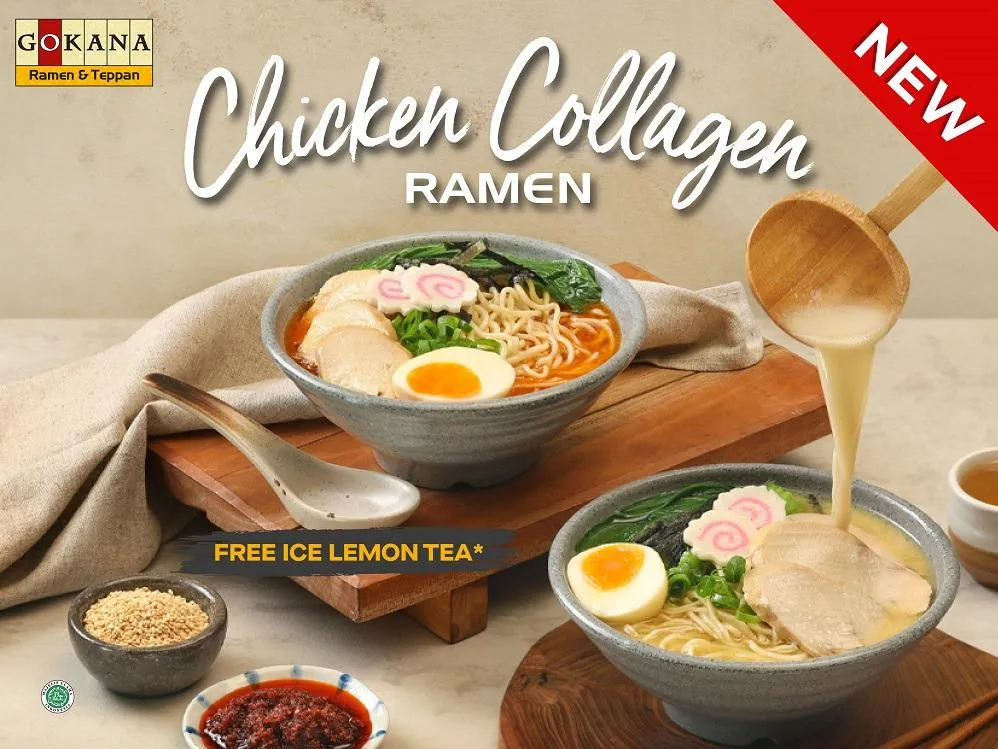 chicken collagen ramen_, 1. Beef Ramen, 2. Chicken Collagen Ramen, 3. Beef Saikoro Don, 4. Beef Hot Ramen Jumbo, 5. Cheesy Fish Roll Ramen, 6. Chicken Nanban, 7. Chicken Original Bento, 8. Ebimaki Ramen, 9. Beef Ramen Teppan, 10. Chicken Ramen Teppan, 11. Beef Wagyu Don, 12. Japanese Ice Coffee