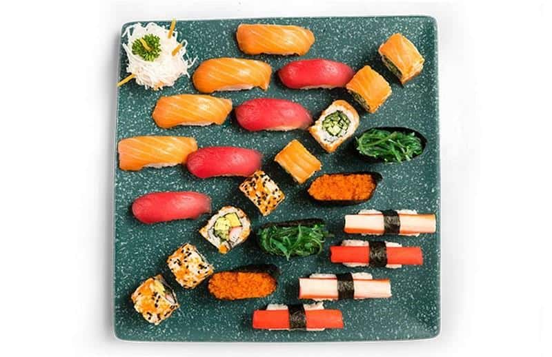 Capital Party, 1. Salmon Salad, 2. Ichiban Salad, 3. Salmon Cheese Roll, 4. Dragon Ball Roll, 5. Spicy Chicken Roll, 6. Top Gun Roll, 7. Namazu Temaki, 8. Namazu Tiger Roll, 9. Chuka Idako Sashimi, 10. Gyoza, 11. Best Bento, 12. Capital Party, 13. Beef Ramen Paitan, 14. Chicken Teriyaki Donburi, 15. Taco Sushi (Tacoban)