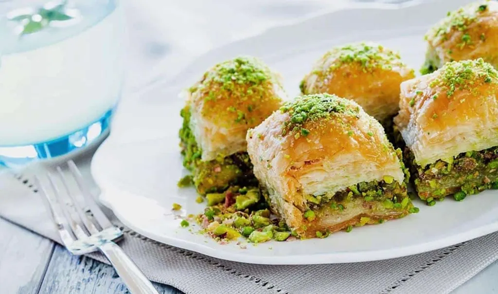 Baklava, 1. Baklava, 2. Künefe, 3. Hurma Tatlısı, 4. Güllaç, 5. Kazandibi, 6. Khoshaf, 7. Kaymaklı Kayısı Tatlısı, 8. Revani, 9. Kesme Dondurma, 10. Lokma