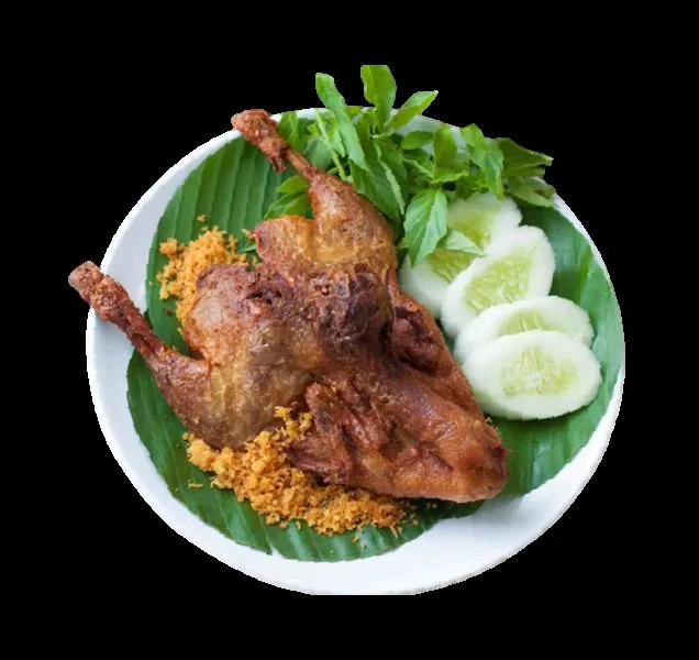 Paket Bertiga, 1. Bebek Goreng Kremes, 2. Bebek Goreng Rica, 3. Bebek Peking, 4. Bebek Bakar Cetar, 5. Bebek Goreng Cabe Ijo, 6. Nasi Campur Bebek, 7. Ayam Negeri Bakar, 8. Ayam Sori, 9. Ayam Kampung Kremes, 10. Paket Bertiga