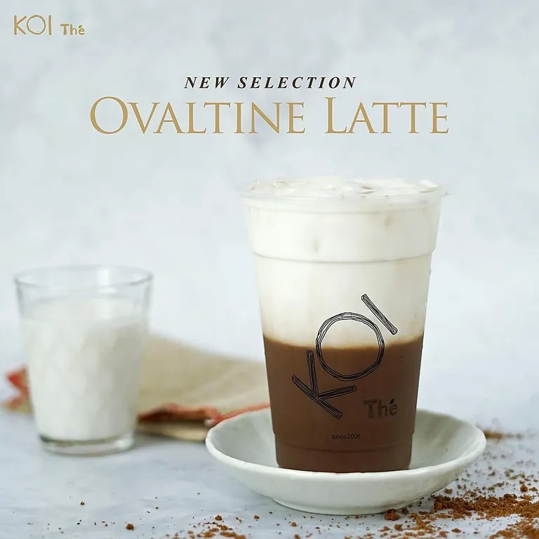 Ovaltine Latte, 1. Passion Fruit Aloe Vera, 2. Honey Lime Tea, 3. Brown Sugar with Petite Boba, 4. Ovaltine Latte, 5. KOI Café Macchiato, 6. Pandan Milk Tea, 7. Matcha Macchiato, 8. Biscuit Ovaltine, 9. Ice Cream Ceylon Black Tea Latte, 10. Vanilla Milk Tea
