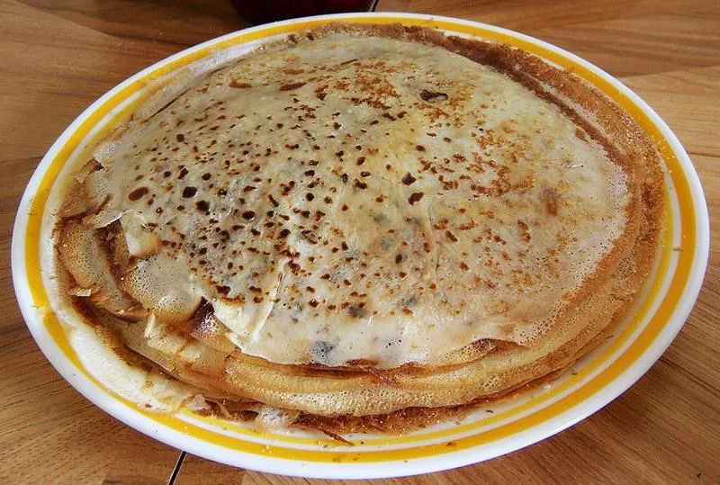 Blini, 1. Borscht, 2. Pelmeni, 3. Blini, 4. Pirozhki, 5. Shashlik, 6. Kholodets, 7. Oladyi, 8. Solyanka, 9. Okroshka, 10. Beef Stroganoff