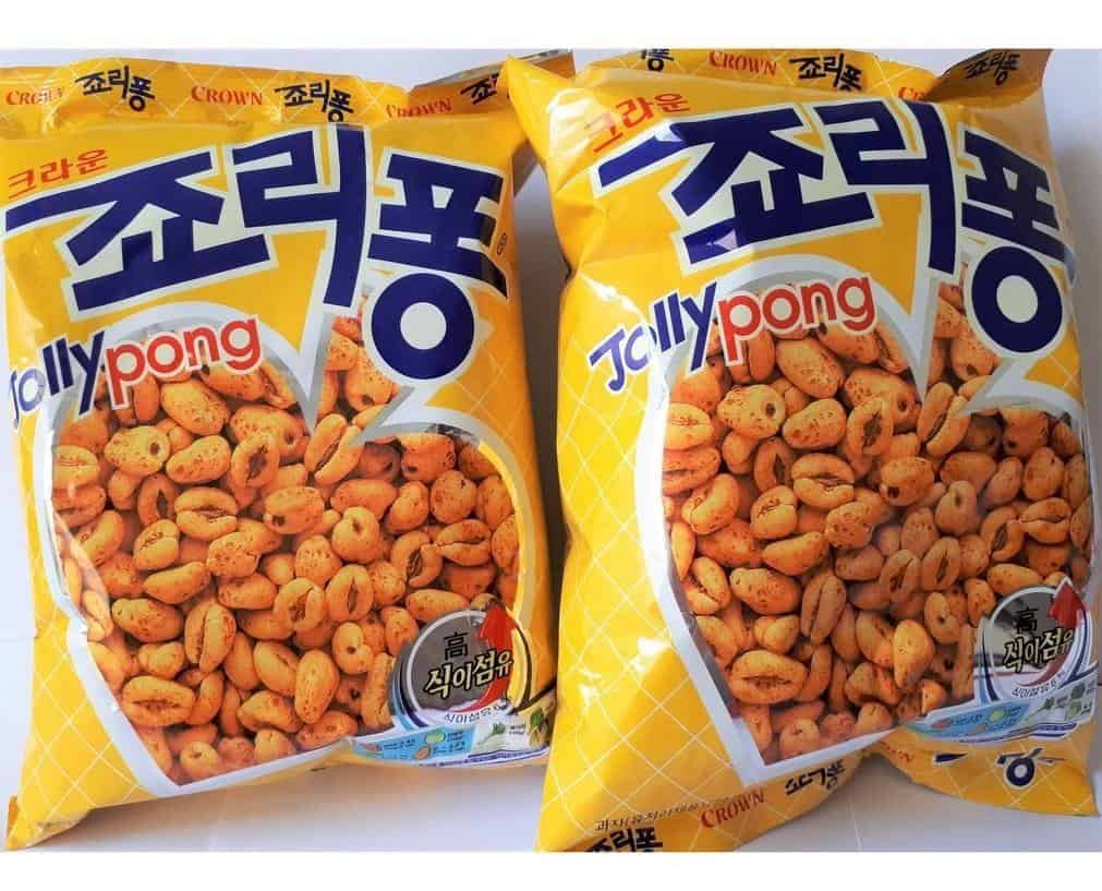 Jolly Pong, 1. Doldori Seaweed Snack, 2. Samgak Kimbap, 3. Binggrae Banana Milk , 4. CJW Olive Oil Laver, 5. Milkis, 6. 아! 그칩 (Ah! Geu Chip), 7. Pepero, 8. Buah dan Sayuran Kering, 9. Dr. You Cereal Bar, 10. Crown Corn Chips, 11. Jolly Pong, 12. Chilsung Cider