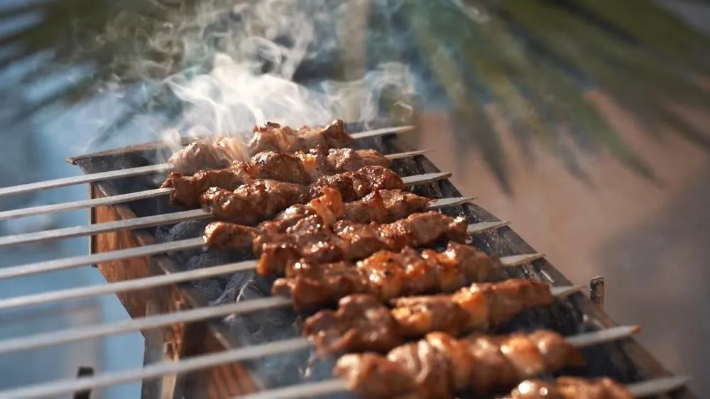 Shashlik, 2. Somsa, 3. Manti, 4. Shashlik, 5. Lagman, 6. Dimlama, 7. Halva, 8. Hasib, 9. Salad Tashkent, 10. Samarkand Non, 11. Shurpa