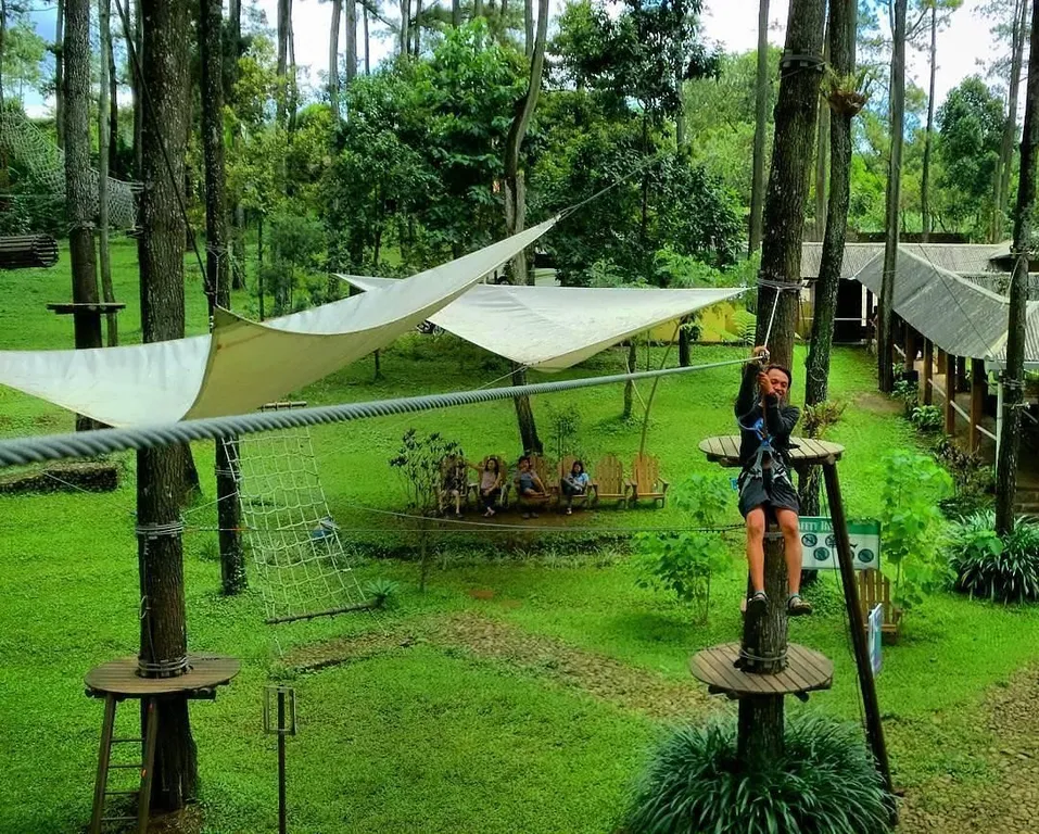 Tretes Treetop Adventure, 1. Air Terjun Putuk Truno, 2. Air Terjun Kakek Bodo, 3. Taman Safari Indonesia 2, 4. Candi Jawi, 5. Tretes Treetop Adventure, 6. Cimory Dairyland and Resto, 7. Air Terjun Alap-Alap, 8. Gunung Arjuno Welirang