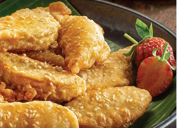 Pisang Goreng Wijen, 1. Ayam Bakar Bekakak, 2. Patin Bakar Bambu, 3. Udang Bakar Madu, 4. Cumi Goreng Tepung, 5. Nasi Liwet, 6. Gurame Saus Mangga, 7. Gurame Terbang, 8. Ayam Betutu, 9. Iga Garang Asam, 1. Pisang Goreng Wijen, 2. Tape Goreng, 3. Bika Panggang