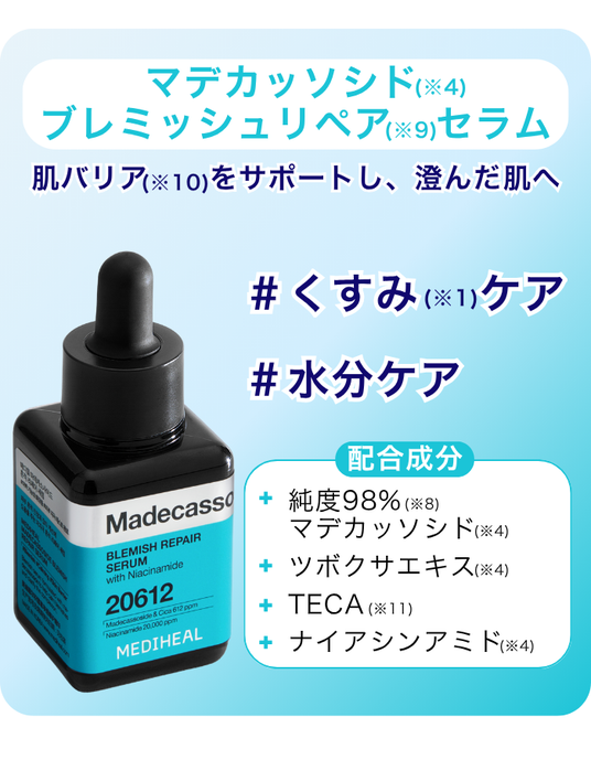 20秒に1本売れている(※3)肌悩み別(※1)集中ケアセラム, あなたはどっちを選ぶ？マデカッソシド(※4)・PDRN(※5)成分比較, MEDIHEAL（メディヒール）について, 【MEDIHEAL】日本正規販売代理店　株式会社韓国高麗人蔘社