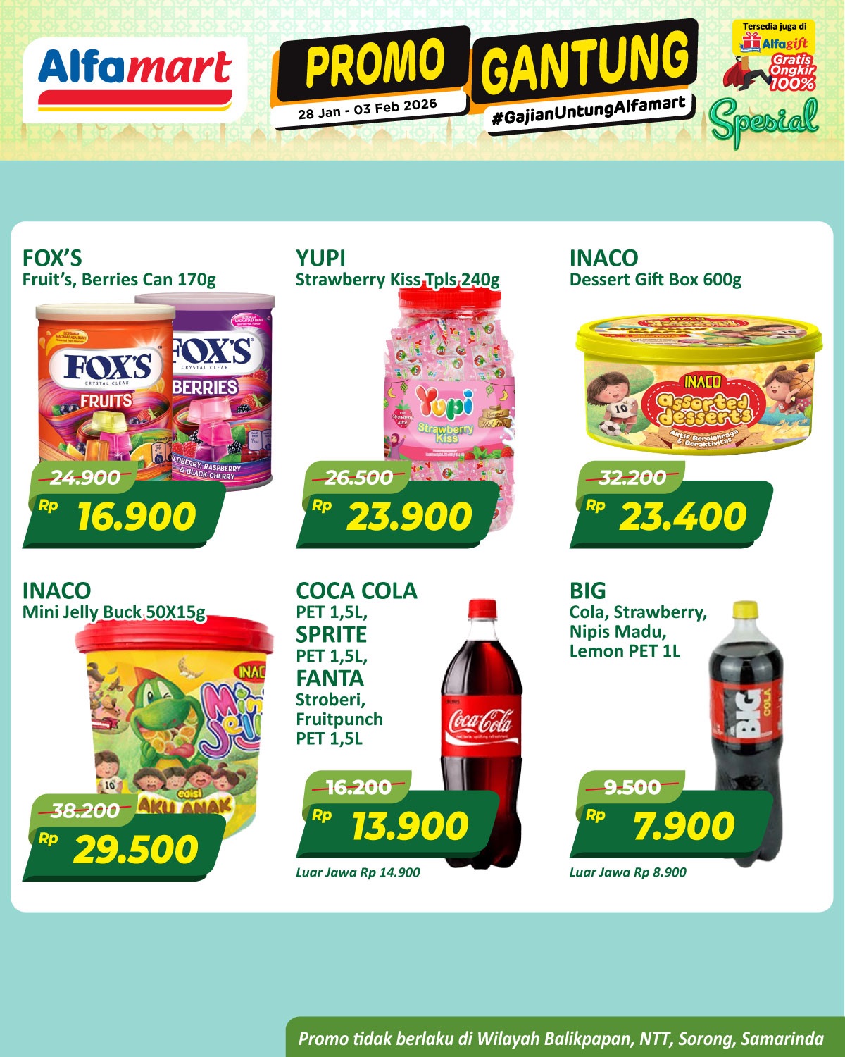 Alfamart, Promo Alfamart Hari Ini 28 Januari - 5 Februari 2026, Diskon Beragam Kebutuhan hingga 50 Persen, Alfamart - Diskon Promo Gantung Makanan & Minuman, Alfamart - Diskon Minyak Goreng HEMAT, Alfamart - Promo GANTUNG Diskon Produk Pilihan, Alfamart - Diskon Promo Gantung Produk Rumah Tangga, Bayi, Kecantikan & Kesehatan, Alfamart - Diskon hingga 33 persen Liquid Milk Fair, Alfamart - Diskon 50 persen untuk pengguna baru SPayLater, Alfamart - Diskon hingga 48 persen Snack Fair, Alfamart - Diskon Cemilan Harga Ceban, Alfamart - Tebus Murah Minuman Rp 2.500, Alfamart - Bonus A-Poin Member hingga 4.000, Alfamart - Diskon hingga 25 persen Promo Masak Praktis & Hemat, Alfamart - Diskon hingga 50 persen Promo Kesehatan Tubuh, Alfamart - Diskon Promo Dunia Bunda & Si Kecil, Alfamart - Diskon hingga 25 persen untuk Yogurt Fair, Alfamart - Diskon Biaya Admin Rp 2.500 Tiket ASDP