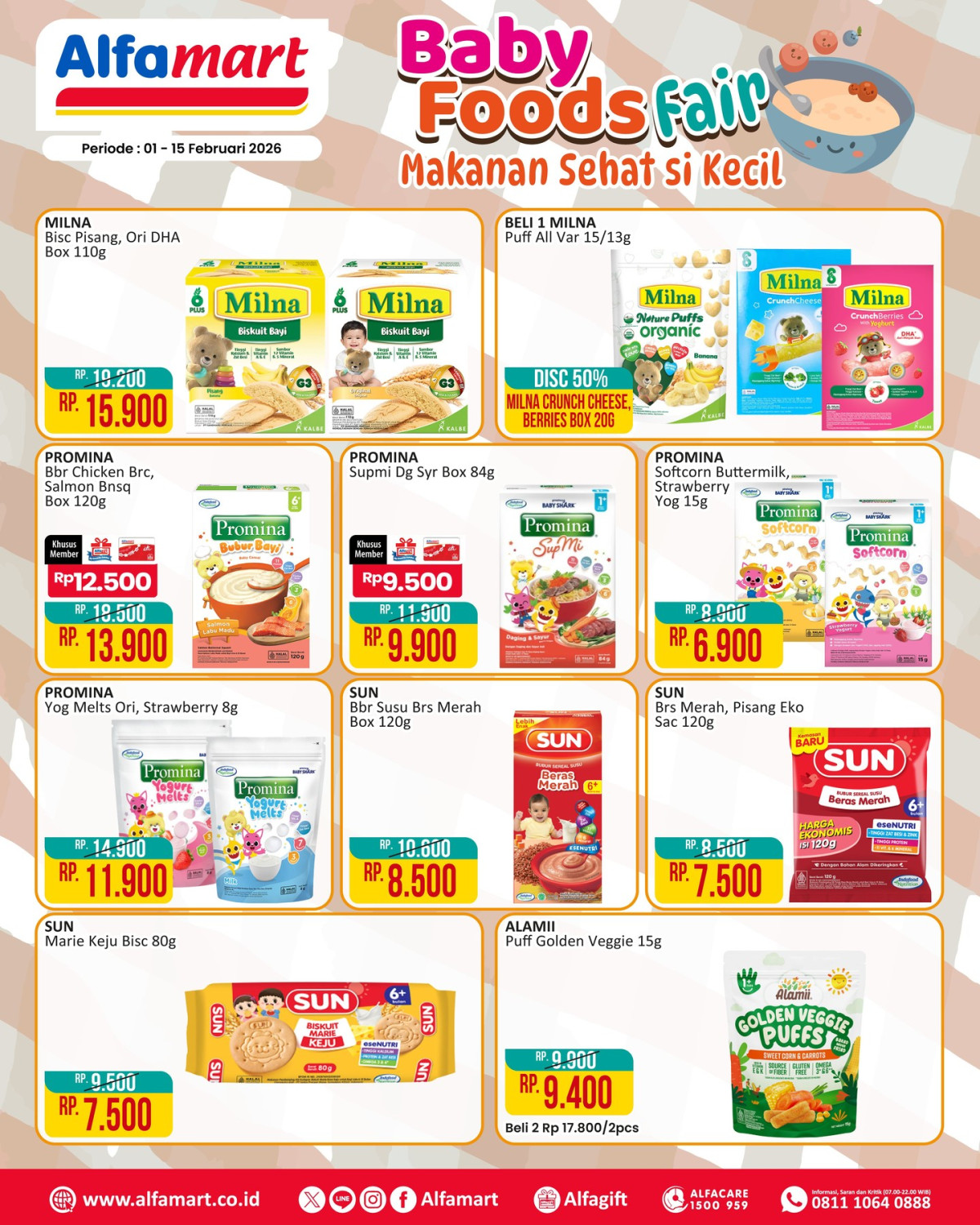 Alfamart, Promo Alfamart Hari Ini 5-15 Februari 2026, Diskon Makanan Bayi, Pembalut hingga Produk Kesehatan, Alfamart - Diskon hingga 50 persen Baby Foods Fair, Alfamart - Diskon hingga Produk BARU GRATIS, Baca juga: , Alfamart - Diskon 40 persen untuk Sanitary Napkin Fair, Alfamart - Diskon Rp 10.000 Hanasui, Alfamart - Diskon Produk Kesehatan &amp; Kebutuhan Harian, Alfamart - Diskon hingga 35 persen Home Care Fair