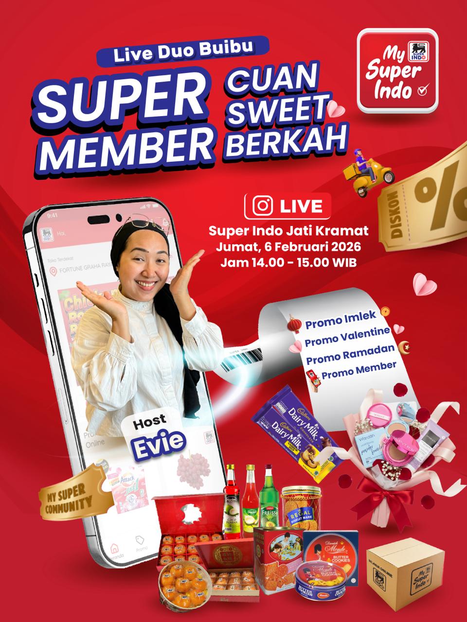 Super Indo, Promo Super Indo Hari Ini 6-11 Februari 2026, dari Voucher Belanja Rp 50.000 hingga Diskon Beragam Produk, Voucher Belanja Rp 50.000, Diskon Spesial Imlek Ikan Shisamo, Diskon Shampo & Kondisioner Pantene Rp 30.000-an, Diskon 20 persen Fanta, Coca Cola & Sprite 1.5L, Diskon 20 persen Kara Sari Kelapa & Nata de Coco, Diskon Oreo Sandwich Rp 7.490, Diskon Cadbury Dairy Milk Rp 11.950/pack
