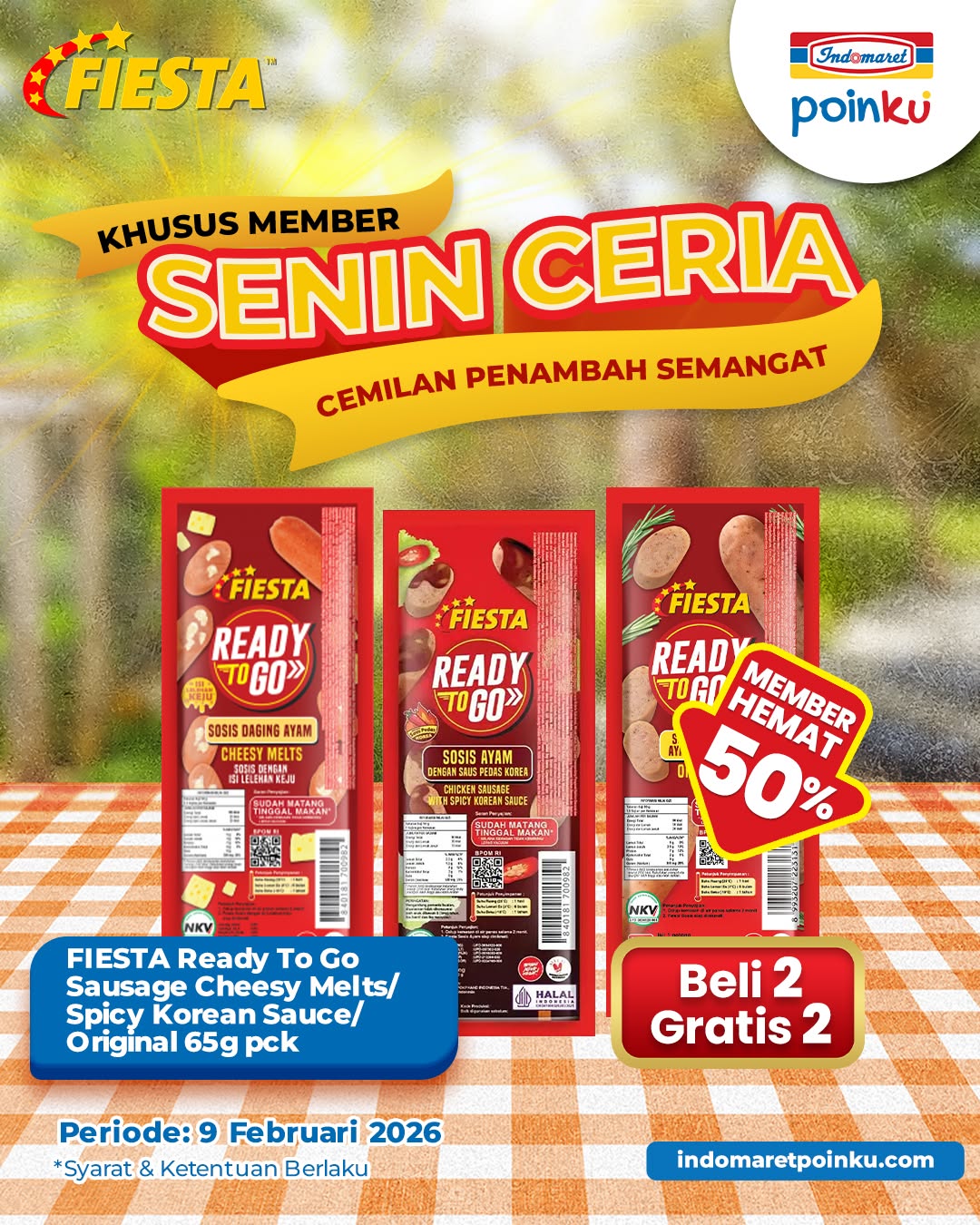Indomaret, Promo Indomaret Hari Ini 5-28 Februari 2026, Diskon hingga 35 Persen untuk Berbagai Produk, Beli 2 Gratis 2 Fiesta Ready To Go Sausage, Video Challenge #RangkaianCintaPocky Total Hadiah 10 Juta, Promosi Berhadiah Beli Gratis, Hemat hingga 30% Momen Spesial Rayakan Cinta, PWP Tebus Murah, Diskon hingga 35% Susu &amp; Perlengkapan Balita, Diskon Buah dan Susu Greenfields, Beli Tiket Transportasi Gratis Coca Cola Zero Sugar Vanilla