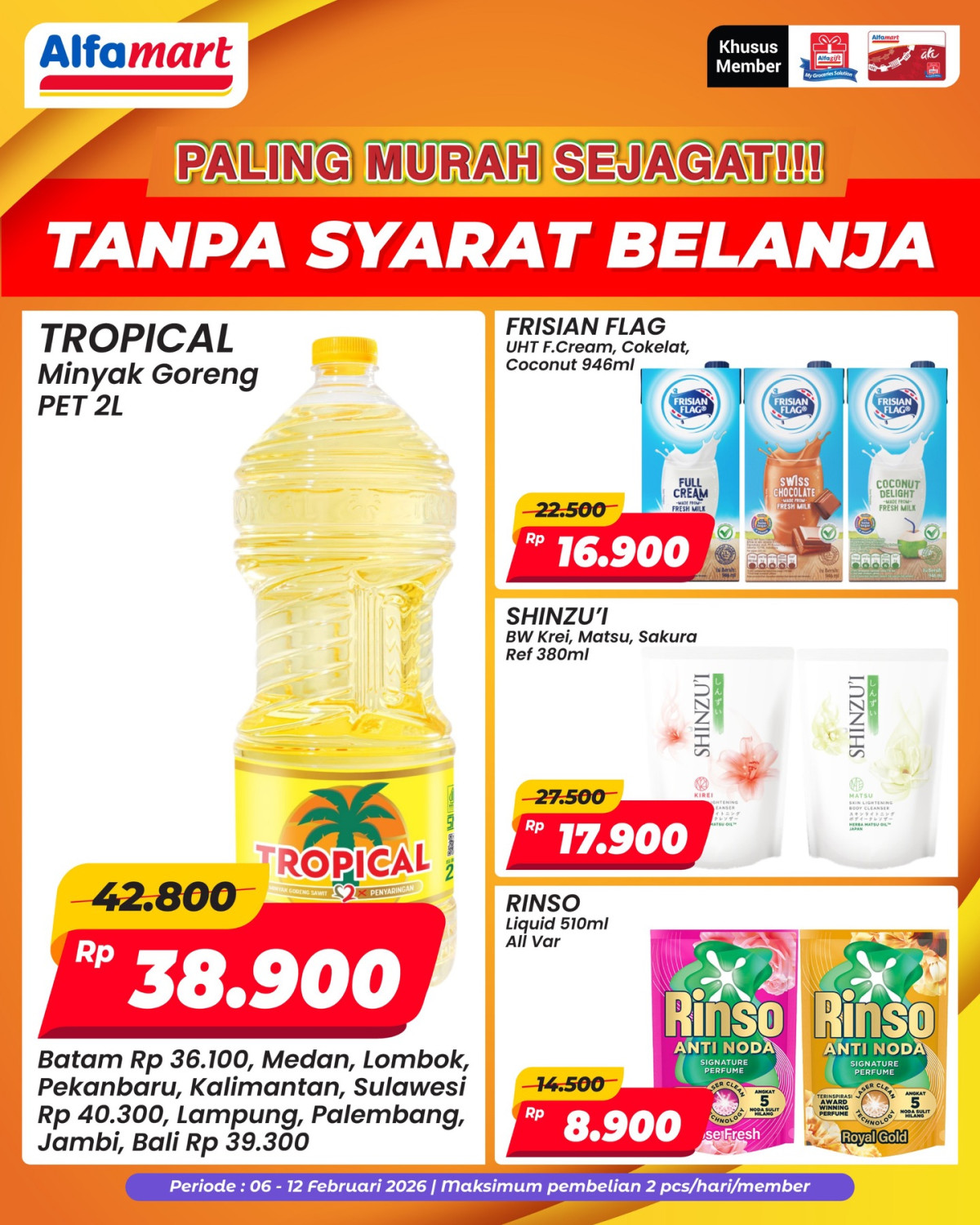 Alfamart, Promo Alfamart Hari Ini sampai 15 Februari 2026, dari Tebus Murah hingga Diskon 40 Persen untuk Beragam Kebutuhan, Diskon hingga 40 persen untuk kebutuhan rumah tangga, Diskon Tebus Murah Produk Pilihan Mulai Rp 5.000, Diskon Sosis Siap Santap, Diskon hingga 40 persen Coffee Fair, Serba Gratis, Baca juga: , Diskon hingga 32 persen untuk Member, Diskon hingga 24 persen untuk Snack Fair, Diskon hingga 40 persen untuk Munggahan Fair, Tebus Murah Minuman Segar Rp 2.500