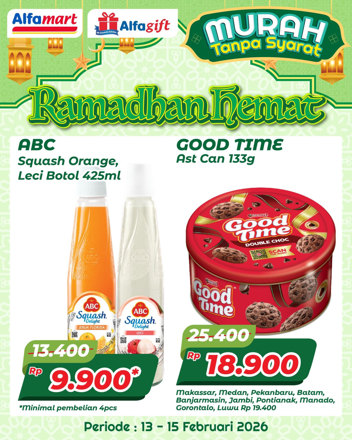 Alfamart, Promo Alfamart Hari Ini 1-15 Februari 2026, Diskon hingga 46 Persen untuk Produk Sehari-hari, 1. Alfamart - Diskon Ramadhan ABC Squash &amp; Good Time Astor, 2. Alfamart - Diskon Paling Murah Sejagat, 3. Alfamart - Diskon Imlek Berbagai Produk, 4. Alfamart - Diskon hingga 46 persen Candy &amp; Chocolate, 5. Alfamart - Munggahan Fair Diskon Hingga 40 persen, 6. Alfamart - Diskon hingga 45 persen untuk produk kecantikan, 7. Alfamart - Diskon hingga 33 persen Frozen Food Fair, 8. Alfamart - Diskon Sosis Siap Santap, 9. Alfamart - Diskon hingga 24 persen Snack Fair, 10. Alfamart - Diskon Hingga 40 persen Coffee Fair