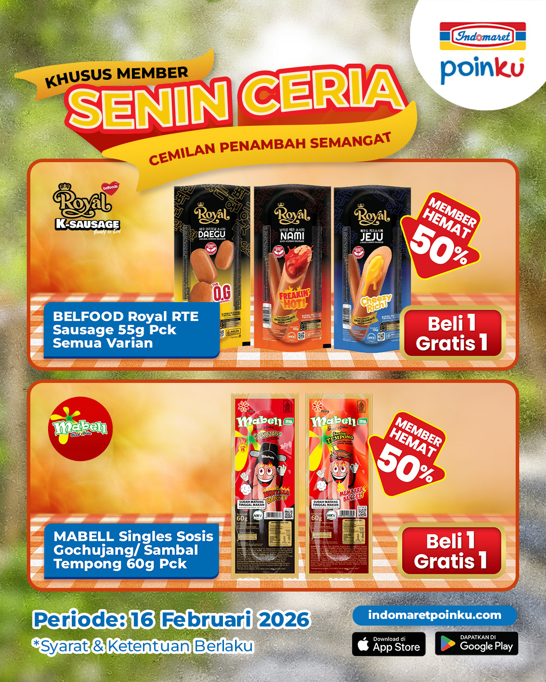 Indomaret, Promo Indomaret Hari Ini 5-18 Februari 2026, Diskon Minyak Goreng, Susu, hingga Perlengkapan Balita, Indomaret - Beli 1 Gratis 1 Belfood Royal RTE Sausage &amp; Mabell Singles Sosis, Indomaret - Voucher Belanja Rp 250.000, Indomaret - Diskon Silver Queen Spesial Valentine, Indomaret - Diskon PWP Min. Belanja Rp 75.000, Indomaret - Diskon Snack hingga 33 persen, Indomaret - Promosi Berhadiah, Indomaret - Diskon hingga 35 persen Susu &amp; Perlengkapan Balita