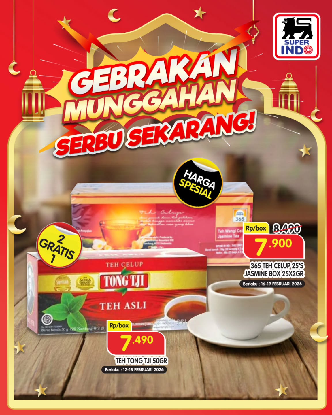 Super Indo, Promo Super Indo Hari Ini 12-19 Februari 2026, dari Diskon Produk Susu hingga Ayam Kampung, Diskon Teh Wangi Celup 365, Diskon hingga 20 persen Kurma dan Kolang Kaling, Diskon 15 persen Melon Super, Diskon Ayam Broiler dan Ayam Kampung, Diskon Daging Rendang dan Daging Paha, Diskon Nugget dan Frozen Food, Beli 4 Lebih Hemat Marjan dan ABC Syrup, Diskon Produk Susu dan Sereal, Gratis Produk Tefal dengan Stiker Digital, Diskon Gebrakan Munggahan