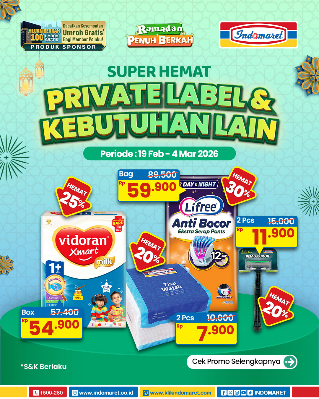 Indomaret, Promo Indomaret Hari Ini 19 Februari - 4 Maret 2026, dari Tebus Murah hingga Undian Umrah, Indomaret - Diskon hingga 30% untuk Private Label & Kebutuhan Lain, Indomaret - Diskon Harga Spesial Kebutuhan Pribadi & Rumah, Indomaret - Ice Cream Fair, Indomaret - Tebus Murah Mangkuk & Piring Opal Premium, Indomaret - Diskon hingga 50% dan Beli 2 Gratis 1 untuk Makanan & Minuman, Indomaret - Diskon hingga 25% untuk Marjan Syrup dan Khong Guan Biskuit, Indomaret - Harga Spesial Diskon hingga 40%, Indomaret - Lomba Foto & Reels Berhadiah Jutaan Rupiah, Indomaret - Undian Hujan Berkah 100 Umrah Gratis