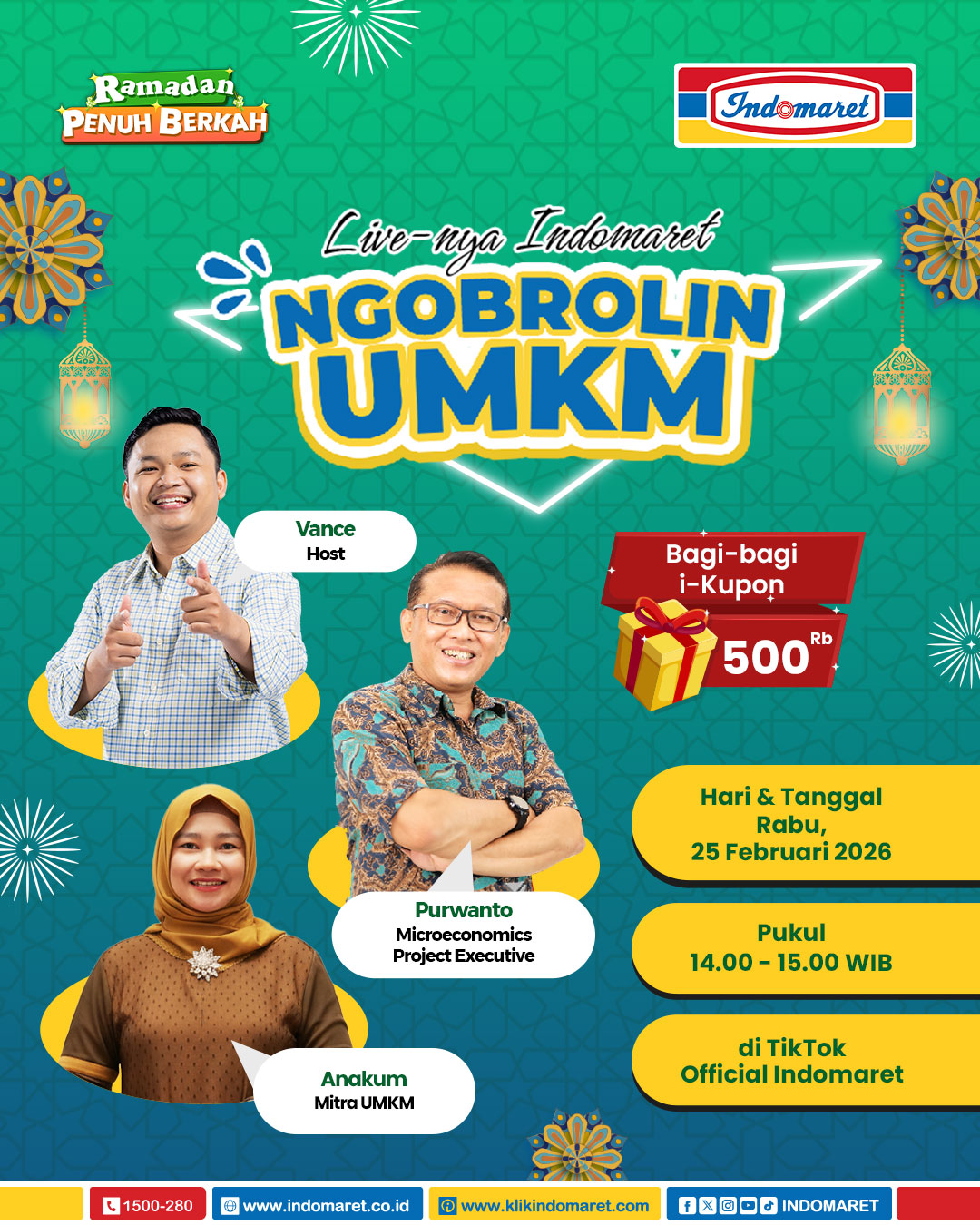 Indomaret, Promo Indomaret Hari Ini 25 Februari 2026, Diskon hingga 45 Persen untuk Produk Sehari-hari, Voucher i-Kupon Total Rp 500.000, Harga Spesial Diskon hingga 45%, Kumpulkan Stamp AQUA, Tukarkan Hadiah, Promosi Paling Murah, Hemat Minggu Ini! Diskon hingga 40%, Diskon Tebus Murah PWP, Diskon Harga Khusus Member, Beli 4 Gratis 2 ABC Battery Alkaline, Diskon hingga 28% Festival Sambut Ramadan, Beli 1 Gratis 1 AICE Ice Cream
