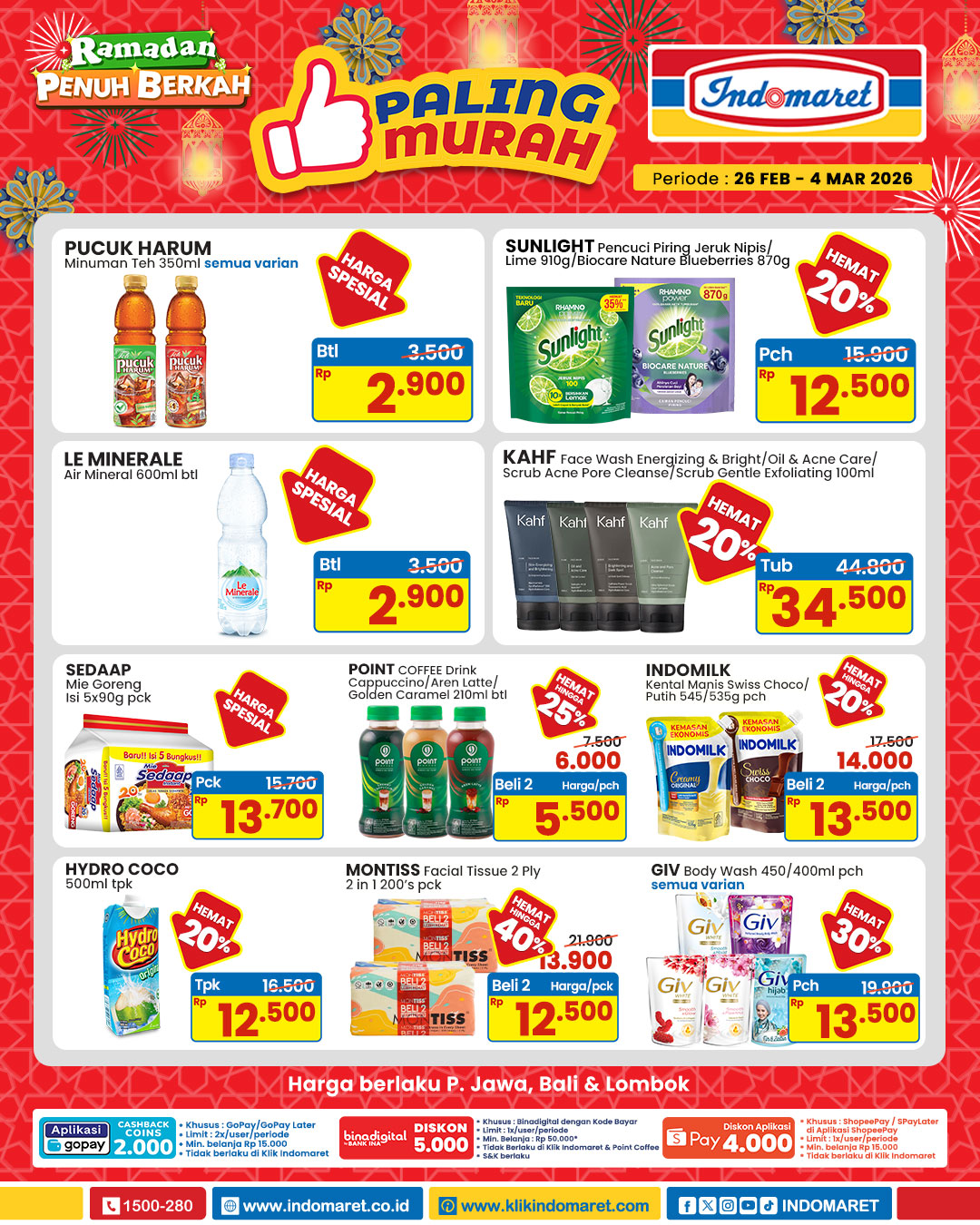 Indomaret, Promo Indomaret Hari Ini 26 Feb - 4 Mar 2026, Diskon untuk Beragam Minyak Goreng, Indomaret - Promo Paling Murah Diskon Berbagai Produk, Indomaret - Diskon Hingga 40% Hemat Minggu Ini, Indomaret - Promo 4 Hari Diskon Kebutuhan Rumah Tangga, Indomaret - Tebus Murah PWP, Indomaret - Diskon Harga Khusus Member, Indomaret - Diskon Bundling Hemat Hingga Rp 16.900, Indomaret - Diskon hingga 30% untuk produk pilihan Ramadan, Indomaret - Diskon Private Label &amp; Kebutuhan Lain, Indomaret - Promosi Berhadiah Beli X Gratis Y, Indomaret - Tebus Murah Mangkuk &amp; Piring Opal Premium