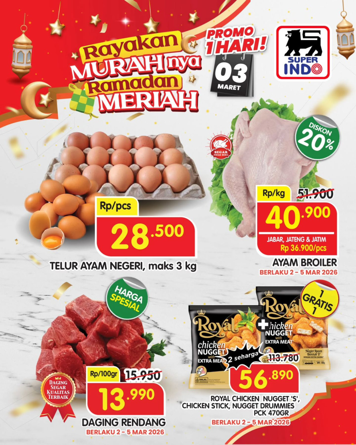 Super Indo, Promo Super Indo Hari Ini 2-5 Maret 2026, Dikon Beli 1 Gratis 1 untuk Kebutuhan Ramadhan, Super Indo - Diskon & Beli 1 Gratis 1 untuk kebutuhan Ramadan, Super Indo - Diskon hingga 25% untuk kebutuhan rumah tangga, Super Indo - Diskon hingga 30% untuk Ramadan Meriah, Super Indo - Diskon hingga 30% untuk produk takjil, Super Indo - Diskon Dada Ayam Fillet, Super Indo - Diskon hingga 35% untuk Bahan Makanan Sehat