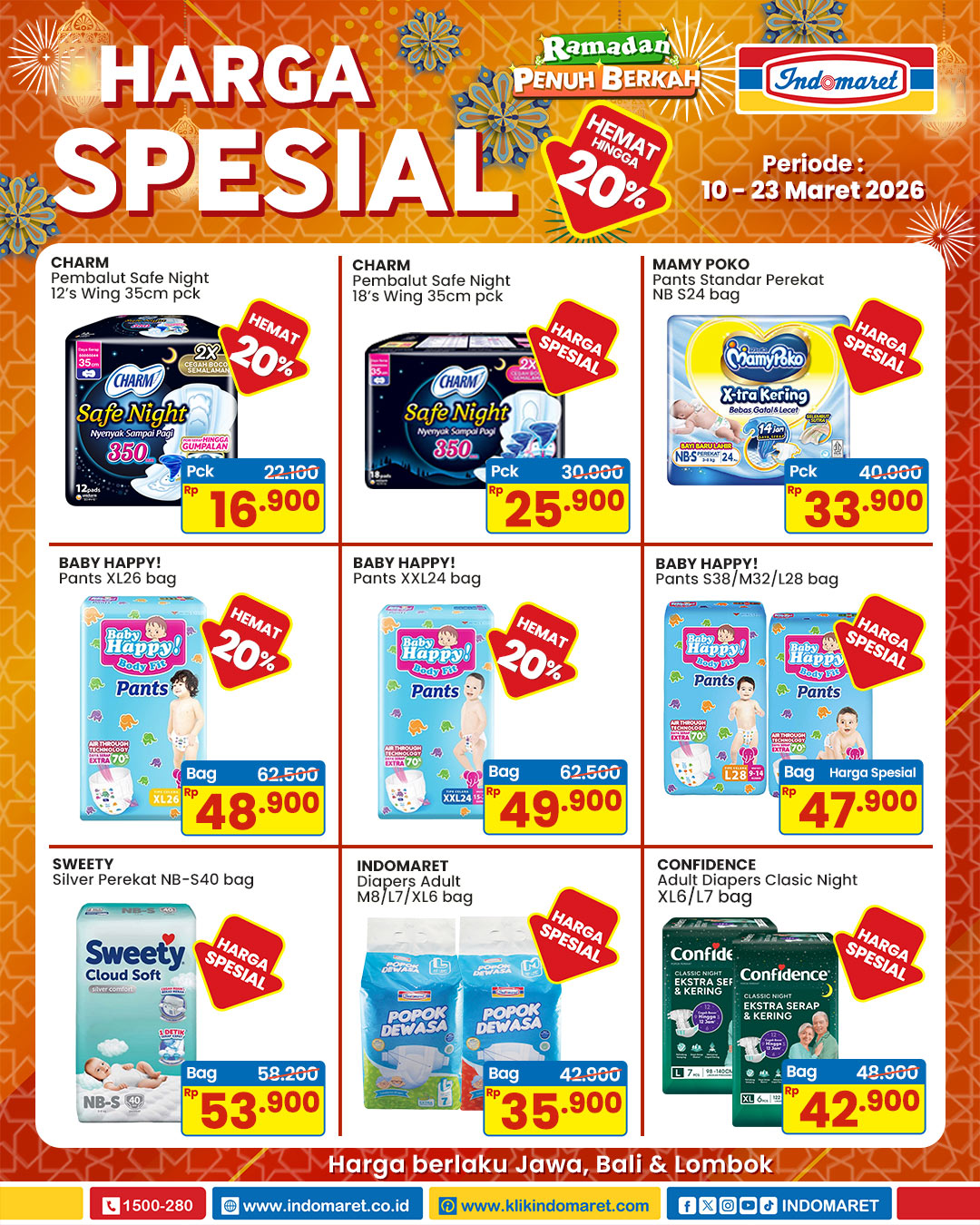 Indomaret, promo Indomaret, Promo Indomaret Hari Ini hingga 23 Maret 2026, Diskon hingga 50 Persen Produk Sehari-hari, Indomaret - Diskon hingga 30% Harga Spesial, Indomaret - Diskon Sensodyne Cegah Gigi Berlubang &amp; Sensitif, Indomaret - Diskon hingga 45% untuk Kue Kaleng, Indomaret - Diskon Makanan &amp; Minuman Super Hemat, Indomaret - Diskon Produk Sponsor Mudik Bareng, Indomaret - Diskon Harga Khusus Member, Indomaret - Diskon Paling Murah, Indomaret - Diskon hingga 50% untuk Produk Ramadan, Indomaret - Beli 2 Gratis 1 Kaluli Choco Master, Indomaret - Diskon Hemat Minggu Ini, Indomaret - Beli 2 Gratis 1 Promosi Berhadiah, Indomaret - Tebus Murah PWP Min. Belanja Rp 75.000, Indomaret - Diskon Harga Spesial Kebutuhan Pribadi &amp; Rumah
