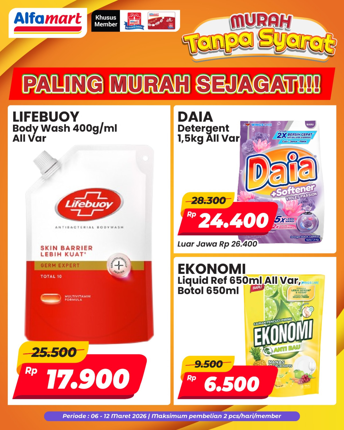 Alfamart, Promo Alfamart Hari Ini, Paling Murah Sejagat Deterjen dan Sabun Cuci, Alfamart - Promo Paling Murah Sejagat, Alfamart - Tebus Hemat Ramadhan, Alfamart - Serba Gratis Beli X Gratis Y, Alfamart - Tebus Murah Minuman Rp 2.500, Alfamart - Diskon Hingga 20% KKM Fair, Alfamart - Diskon Tambah Rp 5.000 Dapat 2 Snack, Alfamart - Diskon Hingga 50% untuk Kebutuhan Dapur, Alfamart - Tebus Murah, Alfamart - Diskon Cemilan Rp 10.000, Alfamart - Cashback Rp 10.000 untuk produk Home Care