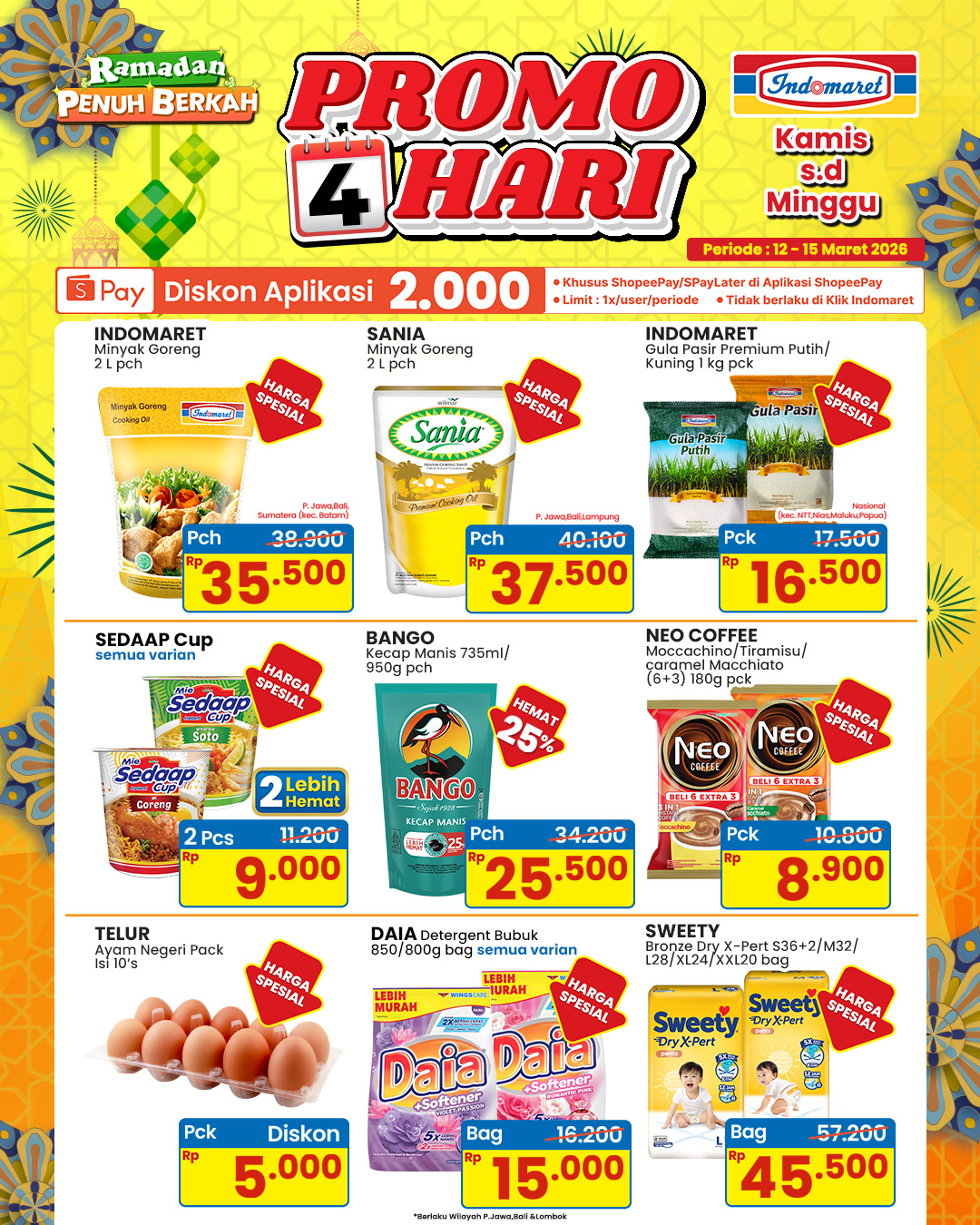 Indomaret, Promo Indomaret 12-18 Maret 2026, Diskon Super Hemat Kebutuhan Rumah dan Pribadi, Indomaret - Diskon Berbagai Produk & Diskon Aplikasi Rp 2.000, Indomaret - Diskon Paling Murah, Indomaret - Diskon hingga 45% untuk produk Festive, Indomaret - Harga Khusus Member, Indomaret - Diskon Hemat Minggu Ini, Indomaret - Diskon Berbagai Produk Ramadhan, Indomaret - Diskon Tebus Murah PWP Diskon hingga 50%, Indomaret - Diskon Berbagai Produk Ramadhan, Indomaret - Beli 2 Gratis 1 Promosi Berhadiah, Indomaret - Super Hemat Makanan & Minuman, Indomaret - Diskon Super Hemat Kebutuhan Pribadi & Rumah, Indomaret - Tebus Murah Pouch Kosmetik Rp 5.000, Indomaret - Diskon Super Hemat Private Label & Kebutuhan Lain, Indomaret - Undian Berhadiah Umroh, Motor, dan Kupon Belanja