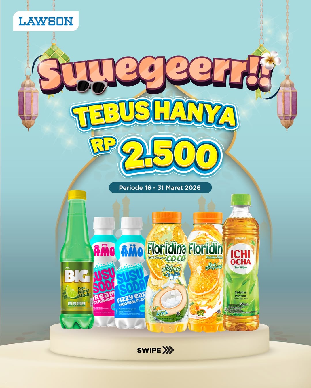 Promo Lawson Station 16-31 Maret 2026, Beragam Diskon Minuman dan Camilan, Lawson - Diskon Tebus Hanya Rp 2.500, Lawson - Promo Ngemil, Lawson - Tambah Rp 3.000 Dapat Nu Green Tea Madu, Lawson - Tebus Murah Ice Honey Yuzu Rp 10.000 atau Agepan Rp 5.000, Lawson - Beli 2 Gratis 1 Oden