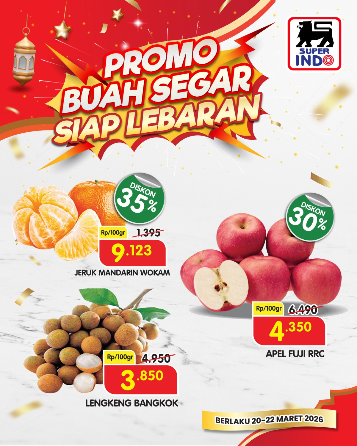 Super Indo, Promo Super Indo 19-25 Maret 2026, Diskon Daging Sapi Segar, Super Indo - Diskon Buah Segar hingga 35%, Super Indo - Fresh Deals Salmon Rp 30.000an/100gr, Super Indo - Diskon Hingga 20% Produk Kebersihan, Super Indo - Diskon 35% Produk Perawatan Diri, Super Indo - Diskon 35% Shinzui Body Cleanser, Super Indo - Diskon Sunlight Cairan Pencuci Piring, Super Indo - 2 Lebih Hemat Cimory Eat Milk PCH 80GR, Super Indo - Diskon Minuman Siap Lebaran, Super Indo - Diskon Aneka Ikan Segar, Super Indo - Diskon Daging Sapi Segar Siap Lebaran, Super Indo - Diskon hingga 30% untuk Kurma dan Keju Belcube, Super Indo - Diskon Jajanan Favorit Spesial Lebaran