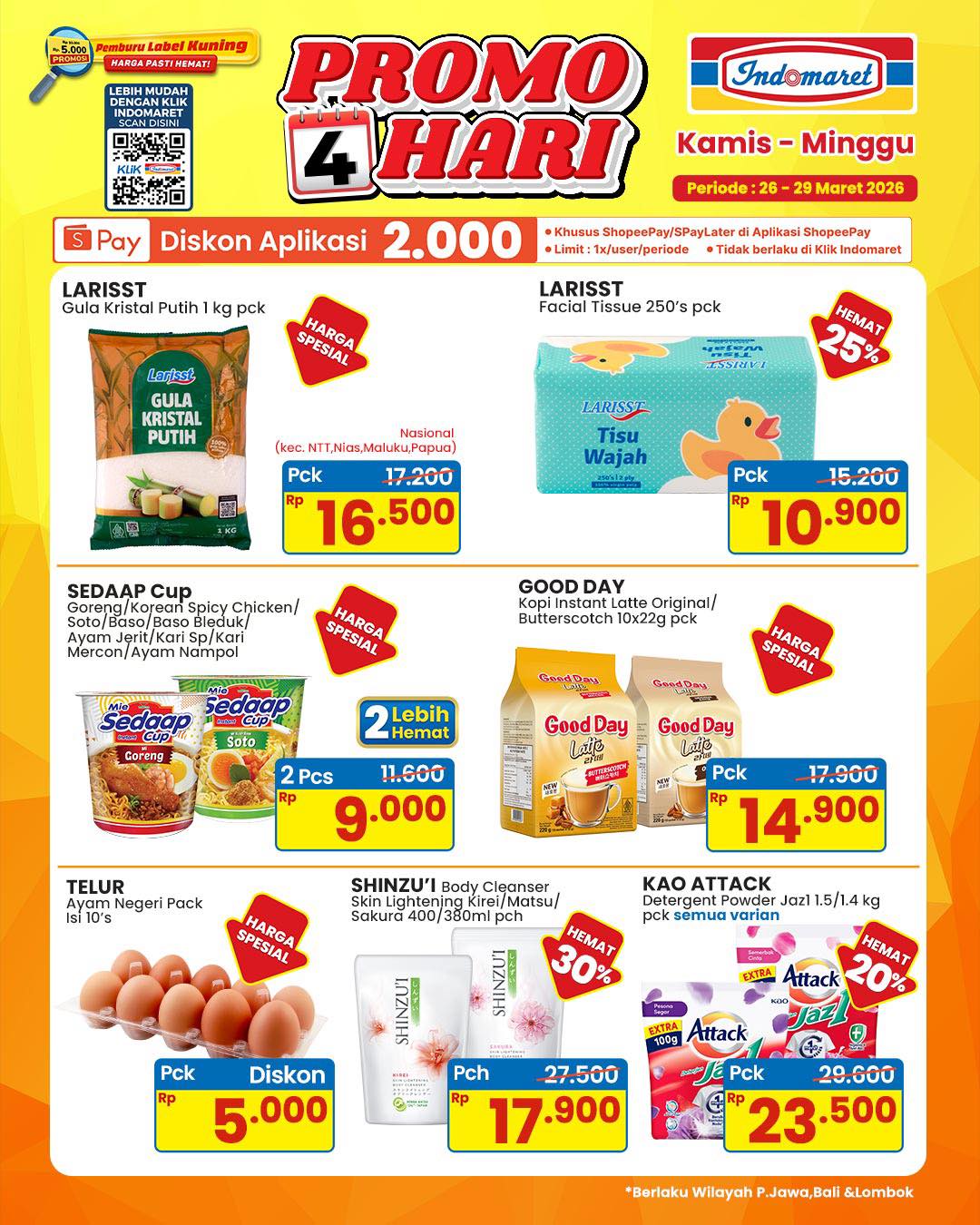 Indomaret, Promo Indomaret 26 Maret-1 April 2026, Cashback Rp 5.000, Indomaret - Promo 4 Hari Diskon Berbagai Produk, Indomaret - Diskon Paling Murah, Indomaret - Tebus Murah PWP, Indomaret - Cashback Rp 5.000, Indomaret - Promo Bundling Mulai Rp 49.500, Indomaret - Diskon Lebaran Penuh Berkah, Indomaret - Harga Khusus Member hingga 35%, Indomaret - Hemat Minggu Ini Diskon Berbagai Produk, Indomaret - Diskon hingga 30% Harga Spesial, Indomaret - Diskon hingga 50% untuk berbagai produk makanan & minuman, Indomaret - Diskon hingga 30% Susu & Perlengkapan Balita, Indomaret - Diskon hingga Rp 15.000 Baby & Kids Care Fair, Indomaret - Diskon Super Hemat Private Label & Kebutuhan Lain, Indomaret - Super Hemat Kebutuhan Pribadi & Rumah Tangga, Indomaret - Diskon Beli Banyak Lebih Hemat, Indomaret - Promosi Berhadiah Beli 2 Gratis 1, Indomaret - Tebus Murah Mangkuk & Piring Opal Premium, Indomaret - Diskon Pouch Kosmetik Rp 5.000, Indomaret - Diskon Super Hemat, Indomaret - Undian Hujan Berkah
