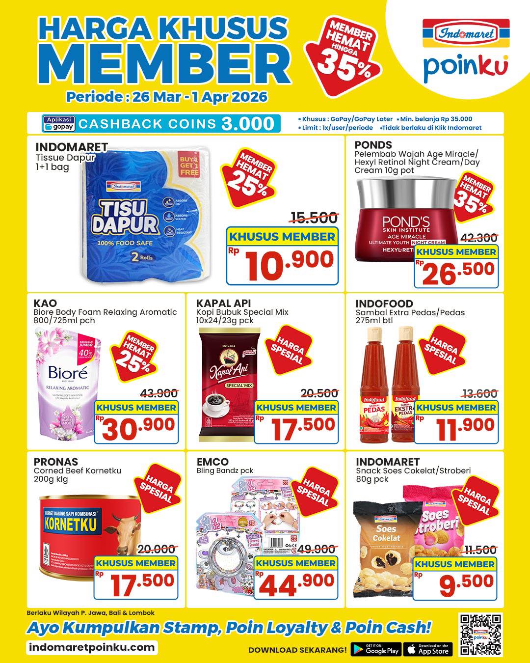 Indomaret, Promo Indomaret 19 Maret - 1 April 2026, Gula Kristal Putih Rp 16.500, Indomaret - Harga Khusus Member hingga 35% untuk berbagai produk, Indomaret - Promo 4 Hari Diskon Hingga 30%, Indomaret - Diskon hingga 50% untuk sirup, kue kaleng, dan biskuit, Indomaret - Beli 1/2 Gratis 1 untuk Kebutuhan Dapur & Makanan Minuman, Indomaret - Tebus Murah Pouch Kosmetik