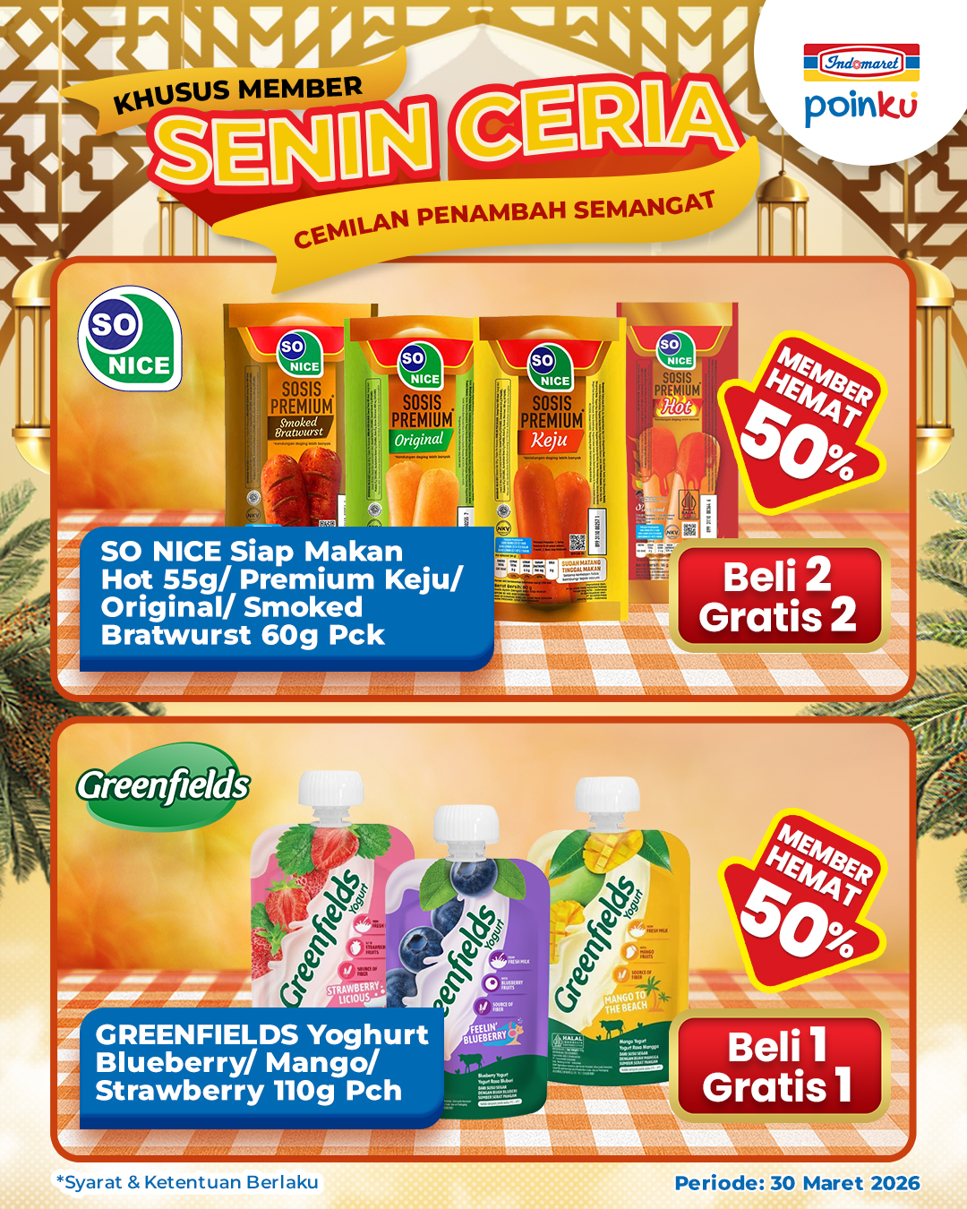 Indomaret, Promo Indomaret 19 Maret - 1 April 2026, Diskon Susu dan Perlengkapan Balita, Indomaret - Beli 2 Gratis 2 So Nice Siap Makan, Indomaret - Tebus Murah PWP Min. Belanja Rp 75.000, Indomaret - Diskon Bundling Gula, Kopi, Teh, Indomaret - Kumpulkan Stamp Nutrilon Royal & Dapatkan Hadiah, Indomaret - Diskon 33% WOW SPAGETI, Indomaret - Diskon L'Oreal Paris Elseve Glycolic Gloss Rp 29.900, Indomaret - Beli Banyak Lebih Hemat, Indomaret - Program SGM X Na Willa, Indomaret - Diskon hingga 30% Susu & Perlengkapan Balita