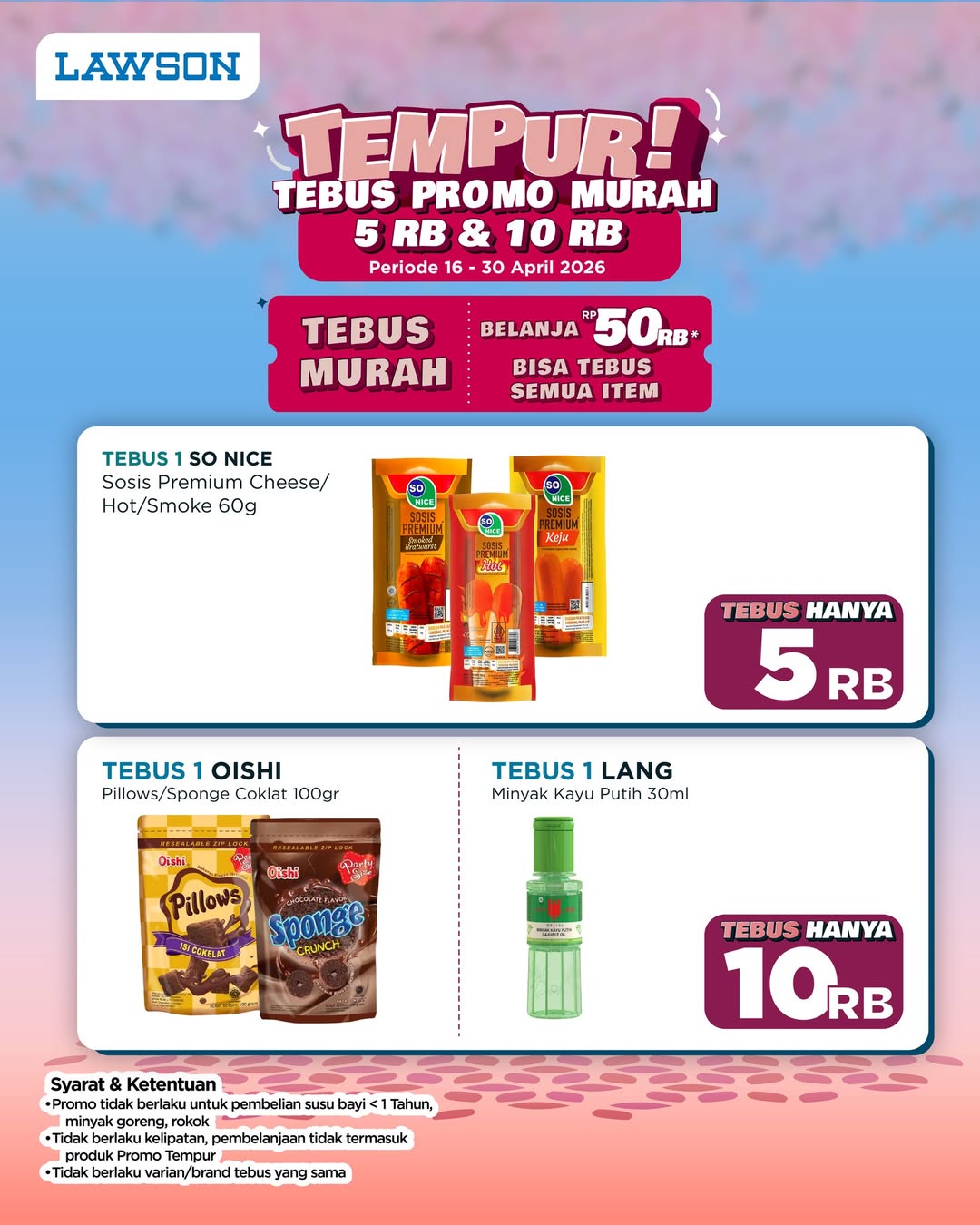promo Lawson Station, Promo Lawson Hari Ini 22 April 2026, Ada Tebus Murah mulai Rp 5.000, 1. Tebus Promo Murah mulai dari 5rb, 2. Potongan Rp 10.000 Pakai QRIS Aladin, 3. Diskon Bihunku Soto 55g, 4. Diskon Rp 2.500 untuk Amo Susu Soda dan Big Rasa Nipis Madu, 5. Diskon Ice Coffee Latte/Ice Caramel Vanilla Latte, 6. Puffy Buddies Collectible Keychain Mulai Rp 29.900