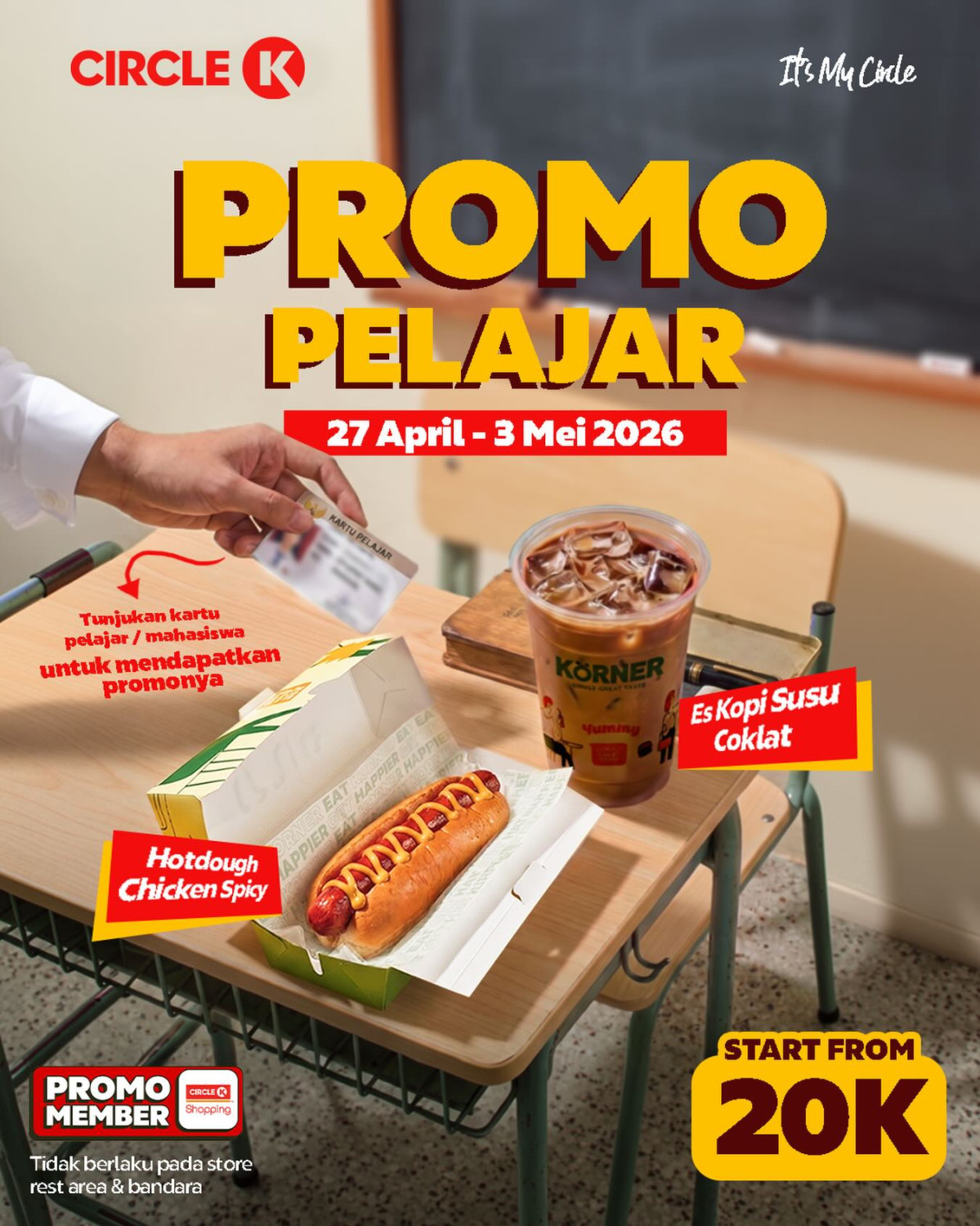 Circle K Indonesia, Promo Circle K Hari Ini 29 April, Diskon Combo Pelajar Hotdough Chicken Spicy dan Es Kopi Susu Coklat