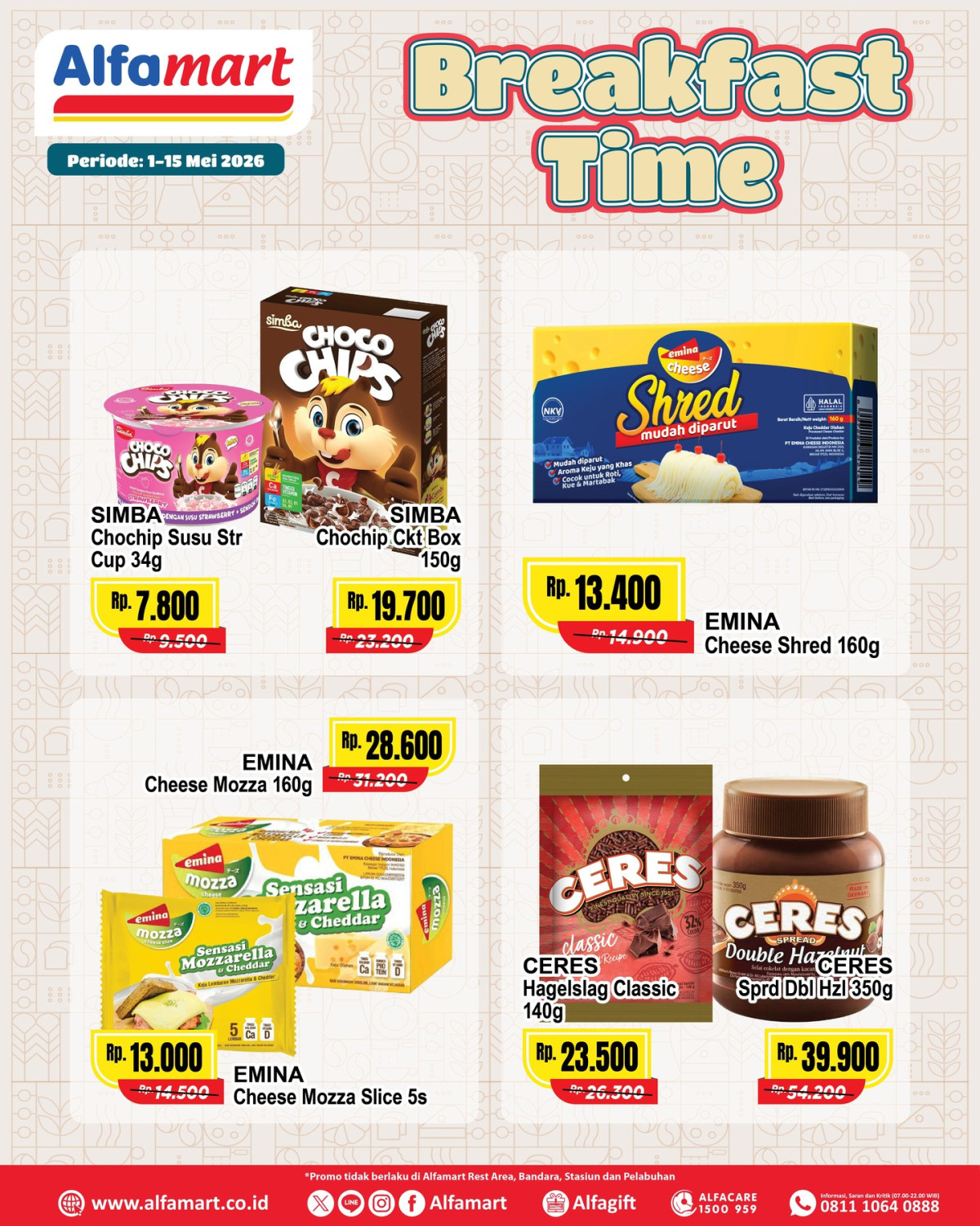 Alfamart, Promo Alfamart Hari Ini 4 Mei 2026, Diskon Berbagai Produk Sarapan, Diskon Produk Sarapan, Diskon Produk Dunia Bunda &amp; Si Kecil, Beli X Gratis Y Serba Gratis JSM, Tambah Rp 3.000 Dapat 2 pcs Woods' Peppermint Lozenges, Diskon SilverQueen Chunky Minis, Beli 2 Gratis 1 Berbagai Produk, Promo Cemilan Ceban, Diskon Tebus Murah Rp 2.500, Cashback Rp 10.000, Diskon Biaya Admin Rp 2.500, Tebus Murah Belanja Rp 50.000, Cashback Susu Hebat &amp; Gratis Ongkir, Tebus Murah Indomie Goreng Jumbo Rp 10.500/3 pcs, Diskon Paling Murah Sejagat, Cashback Rp 10.000 &amp; Gratis Ongkir