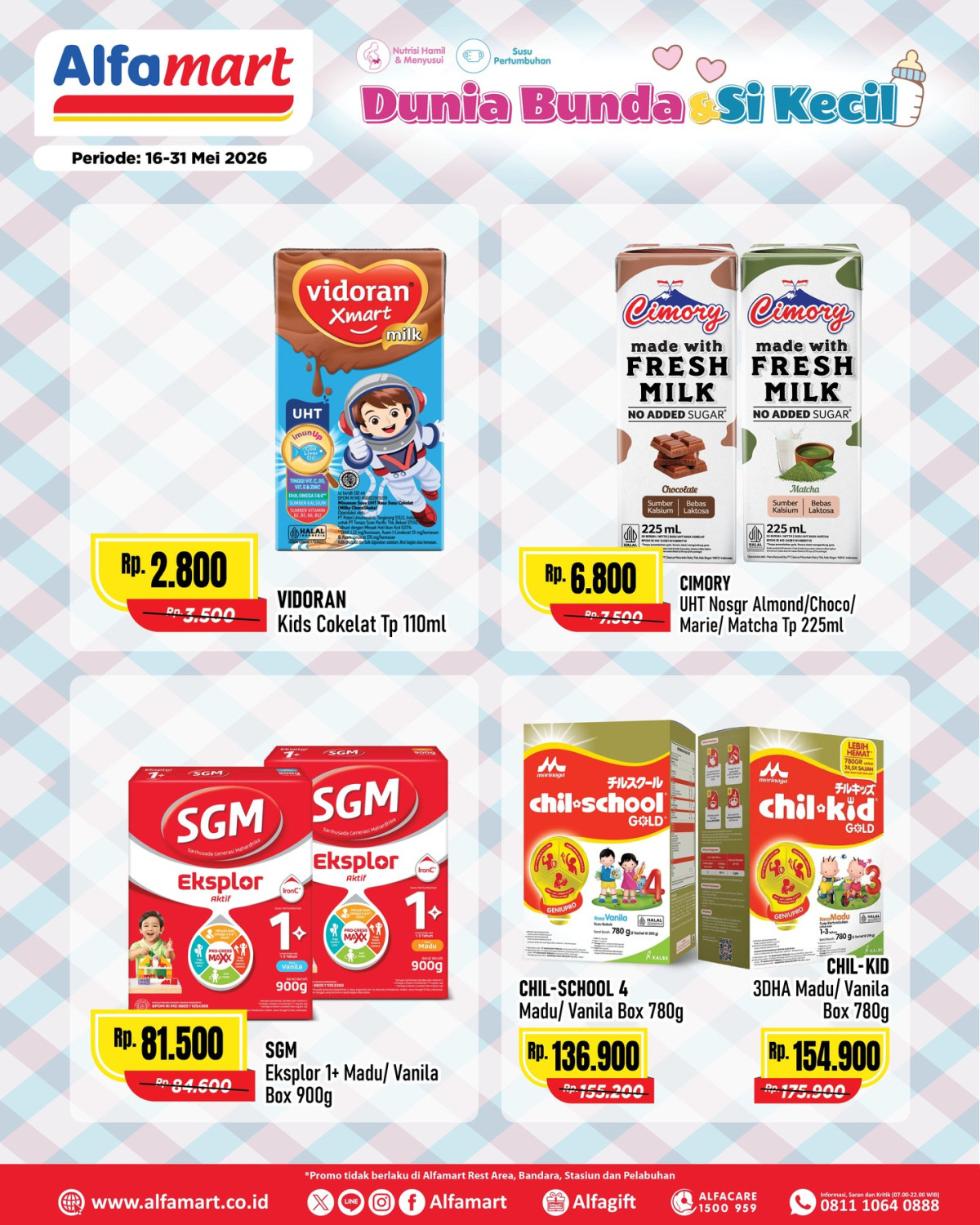 Alfamart, Promo Alfamart Hari Ini 20 Mei 2026, Diskon Dunia Bunda dan Si Kecil, Promo 1: Diskon hingga Rp 21.000 untuk Dunia Bunda &amp; Si Kecil, Promo 2: Cashback Rp 10.000 (Cooking Fair) Khusus Member, Promo 3: Cashback Rp 10.000 (Voucher untuk transaksi berikutnya), Promo 4: Diskon Minuman Segar &amp; Es Krim, Promo 5: Sanitary Napkin Fair Diskon Hingga 40%, Promo 6: Diskon Produk Spesial Mingguan (Pembayaran GoPay/ShopeePay), Promo 7: Diskon Produk Perawatan &amp; Kecantikan, Promo 8: Beli 2 Gratis 1 Private Label (Tisu, Wipes, Cotton Buds, Razor), Promo 9: Double A-Poin &amp; Harga Spesial (16–23 Mei 2026)
