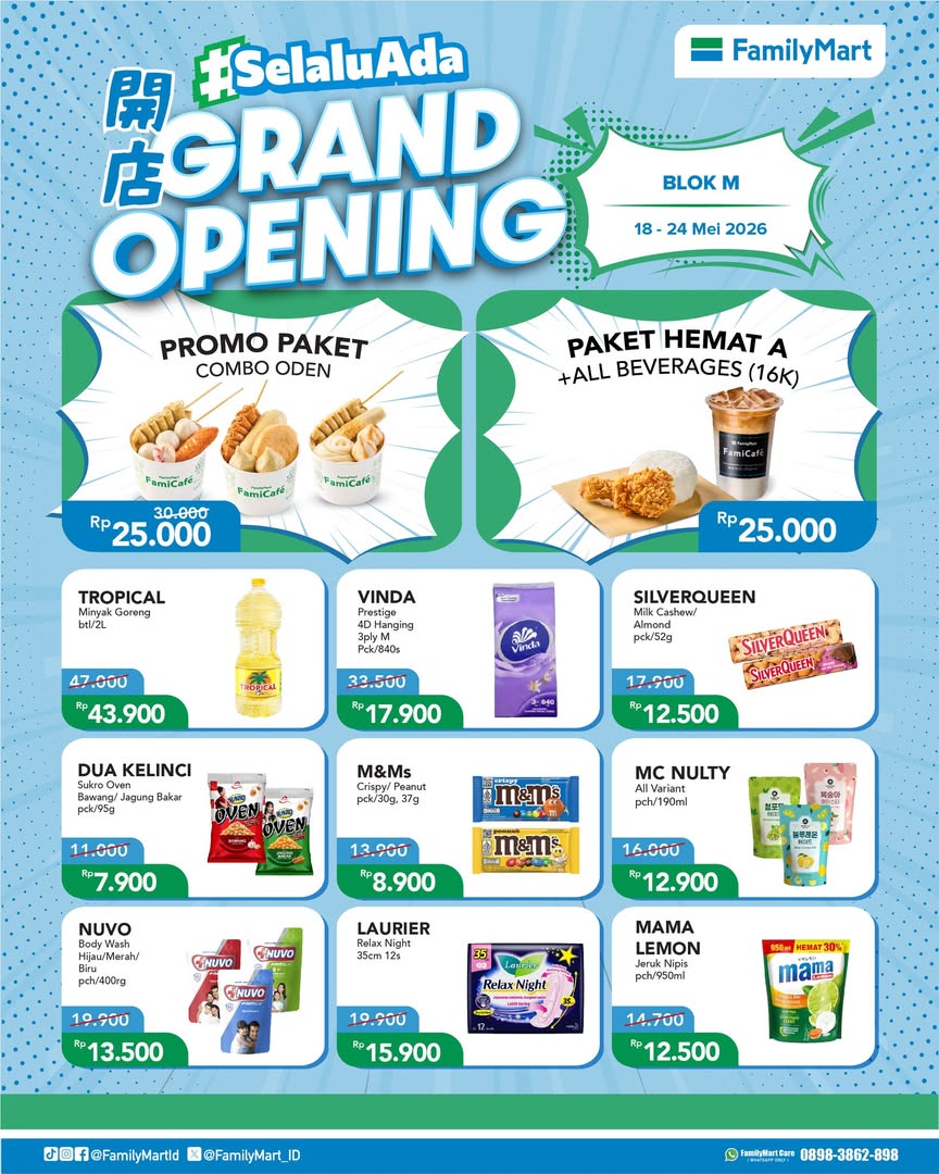 FamilyMart, Promo FamilyMart Hari Ini 20 Mei 2026, Diskon Grand Opening Blok M