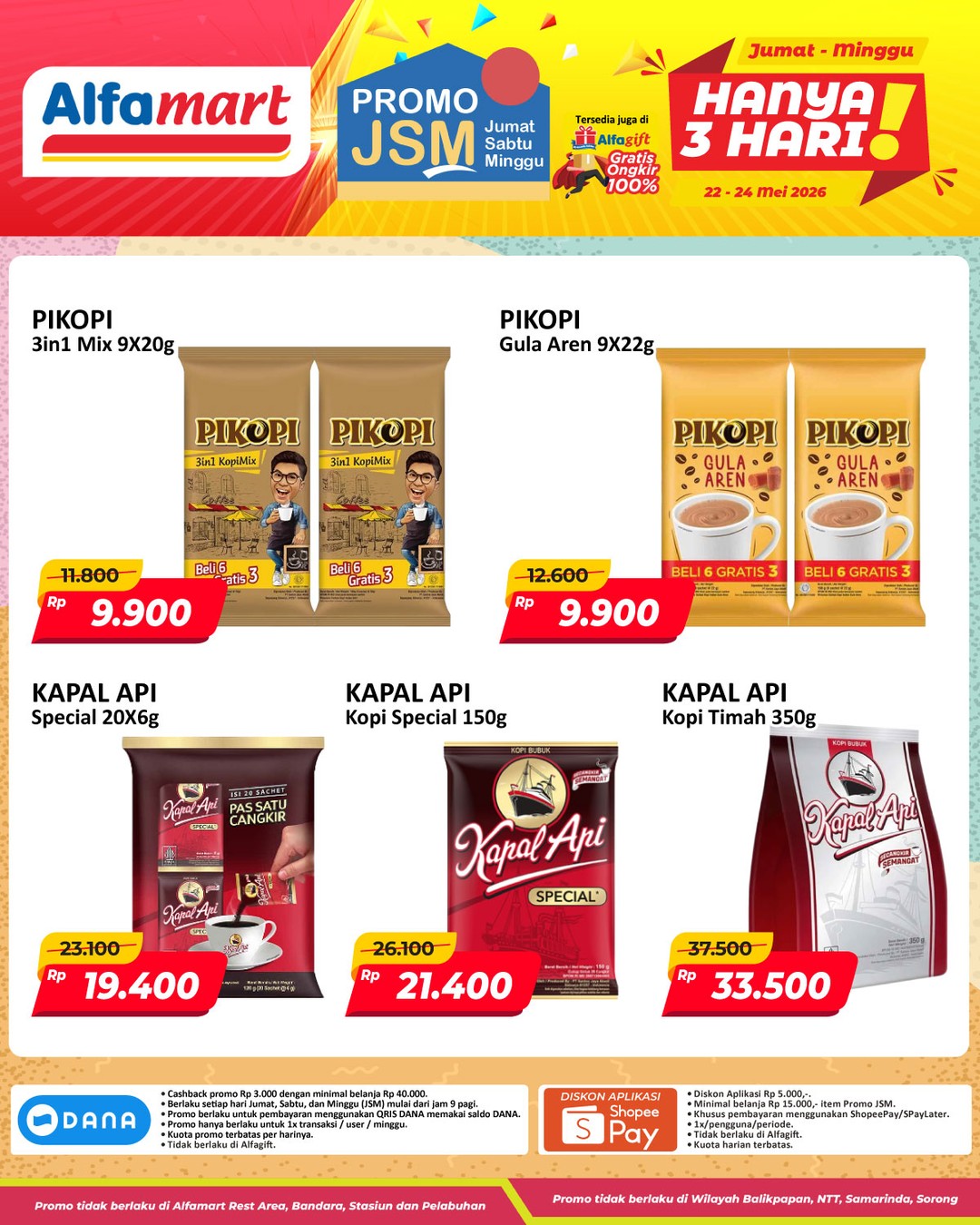 promo Alfamart, Promo JSM Alfamart, Alfamart, Promo Alfamart Hari Ini 23 Mei 2026, Diskon Berbagai Produk Jumat Sabtu Minggu, Promo 1: Promo JSM Diskon Berbagai Produk dan Gratis Ongkir (Makanan-Minuman), Promo 2: Diskon JSM Berbagai Produk (Lainnya), Promo 3: Diskon Telur Ayam Negeri dan Happy Egg, Promo 4: Diskon SilverQueen Chunky Rp18.900 (Happy Hour), Promo 5: Breakfast Fair Diskon dan Beli 2 Gratis 1, Promo 6: Diskon Berbagai Biskuit Pilihan (hingga 50 Persen), Promo 7: Diskon Cat Food Fair dan Gratis Ongkir (Felix member), Promo 8: Diskon Susu Bubuk hingga 20 Persen (Powder Milk Fair), Promo 4 hingga 8: Tips belanja hemat sesuai ketentuan