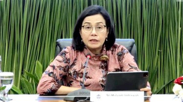 Menteri Keuangan, Sri Mulyani Indrawati, dalam konferensi pers APBN KITA Edisi April 2024, di Kementerian Keuangan, Jakarta, Jumat, 26 April 2024